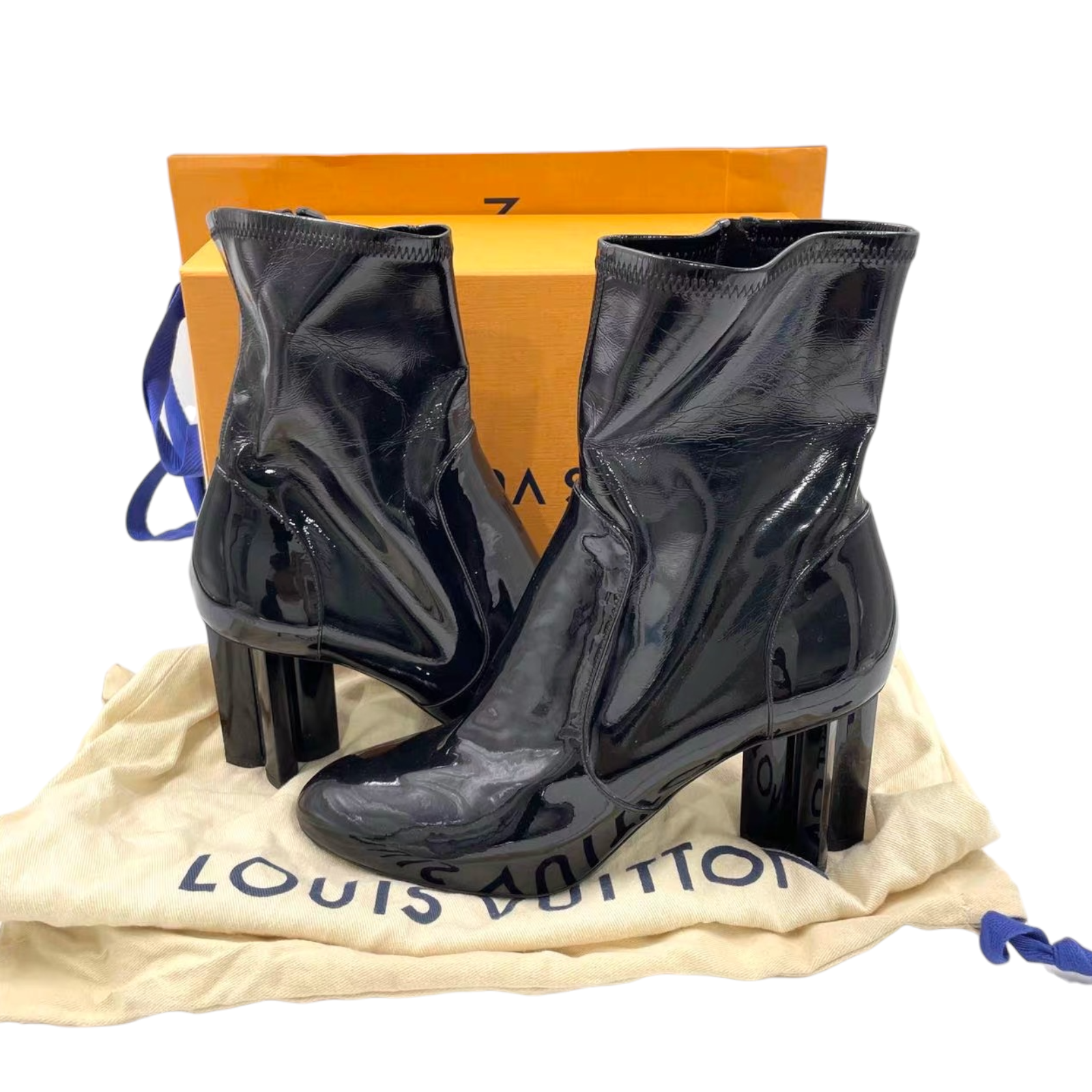 Louis Vuitton Black Patent Leather Silhouette Ankle Boots Size 39.5