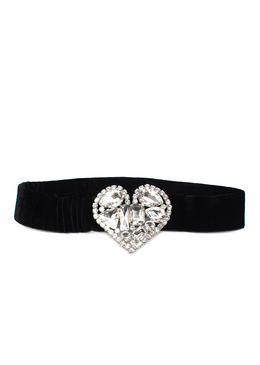 Alessandra Rich Black Velvet Elasticated Belt with Crystal Heart Clasp Size S black with silver crystal clasp viscose/silk/elastane