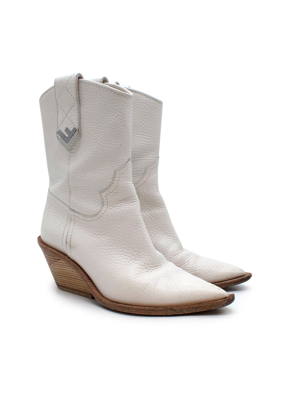 Preowned Fendi Cutwalk White Leather Western Boots Size 355