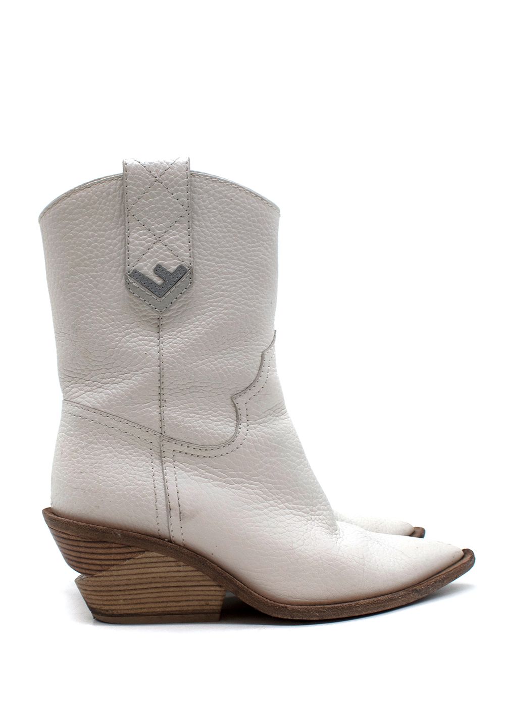 Preowned Fendi Cutwalk White Leather Western Boots Size 355