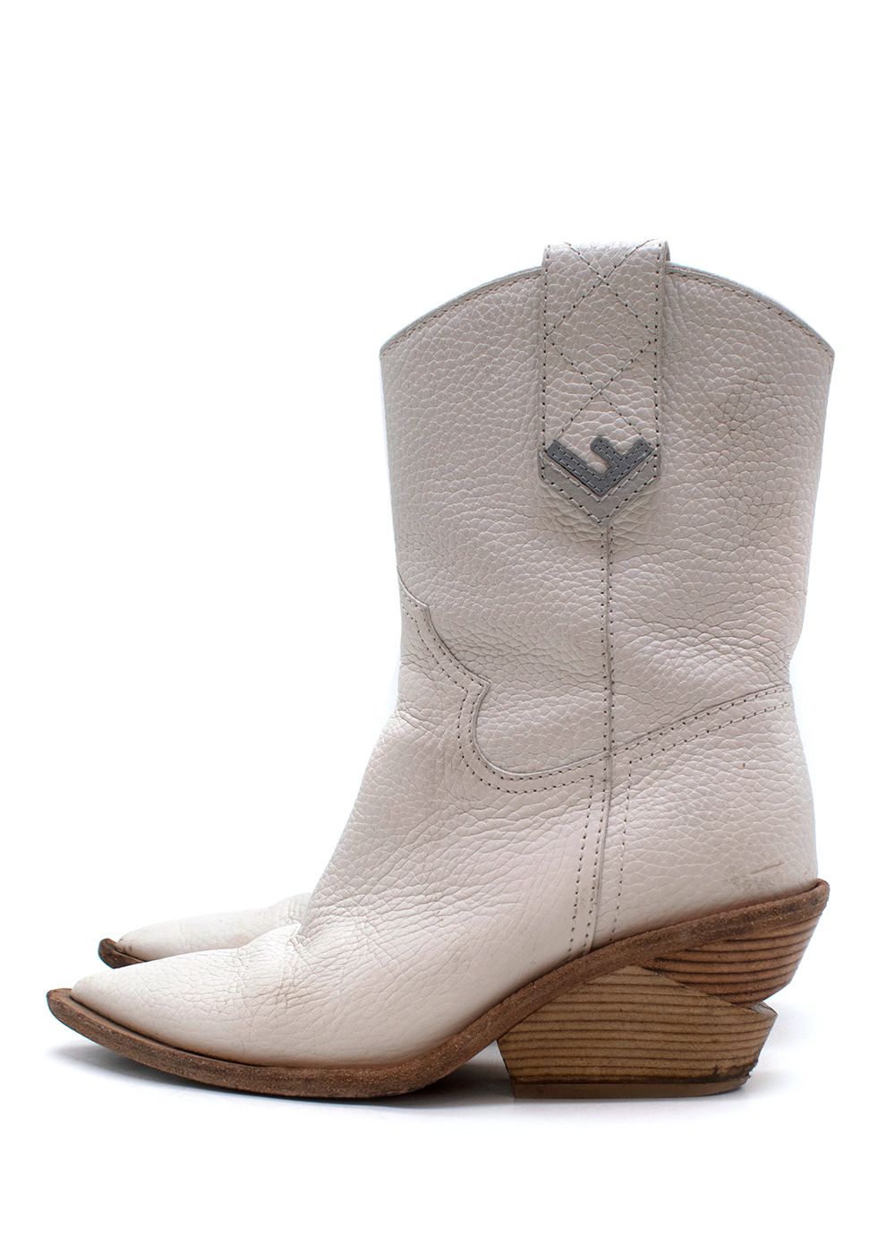 Preowned Fendi Cutwalk White Leather Western Boots Size 355