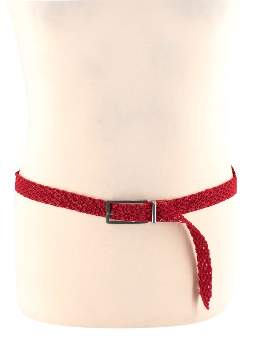 Men's Bottega Veneta Red Cord Woven Belt with Silver-Tone Metal Buckle