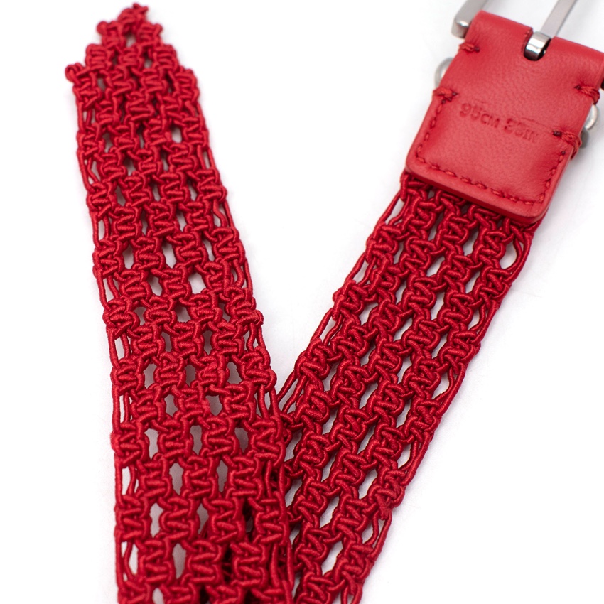 Men's Bottega Veneta Red Cord Woven Belt with Silver-Tone Metal Buckle