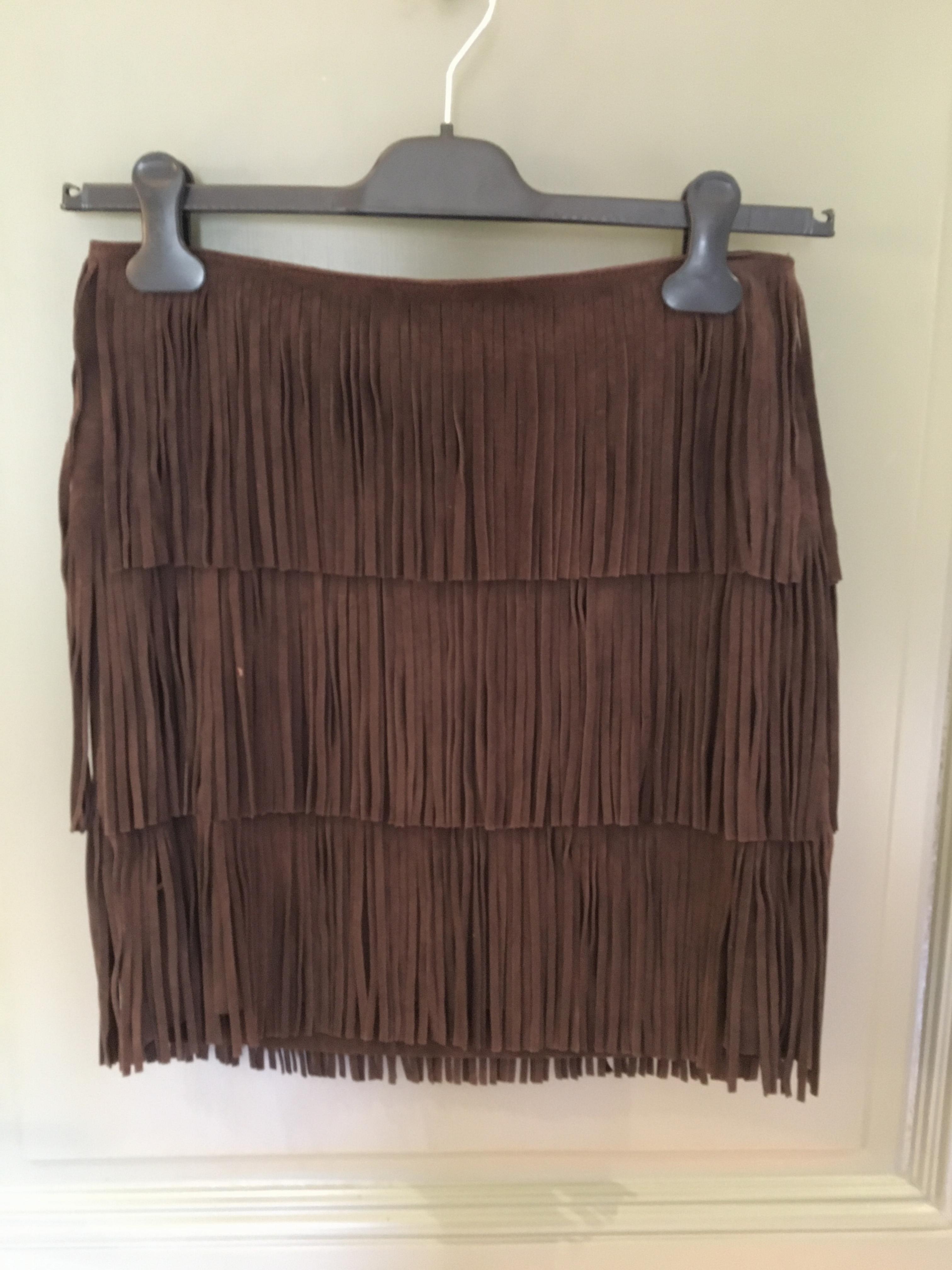 Michael Kors Brown Suede Fringed Skirt Size XS Tan/Brown