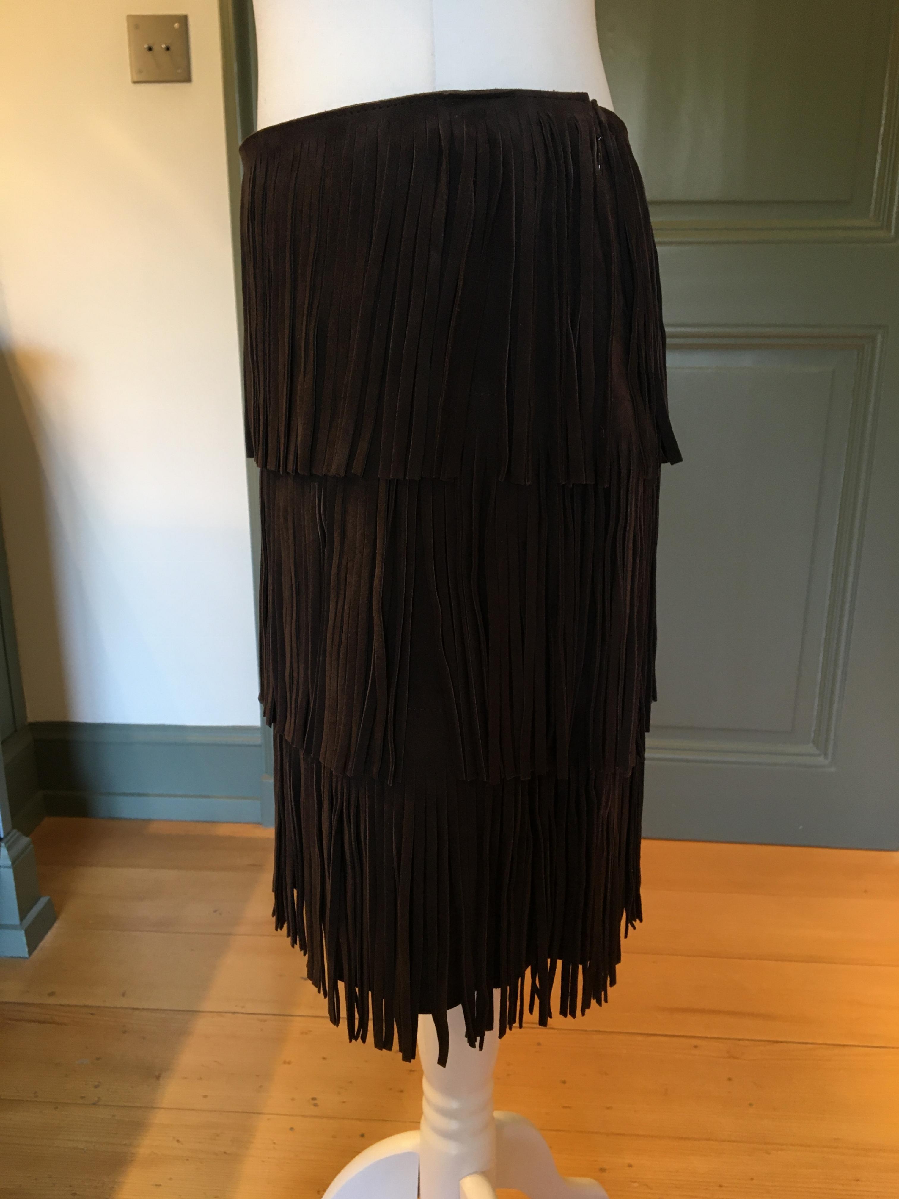 Michael Kors Brown Suede Fringed Skirt Size XS Tan/Brown