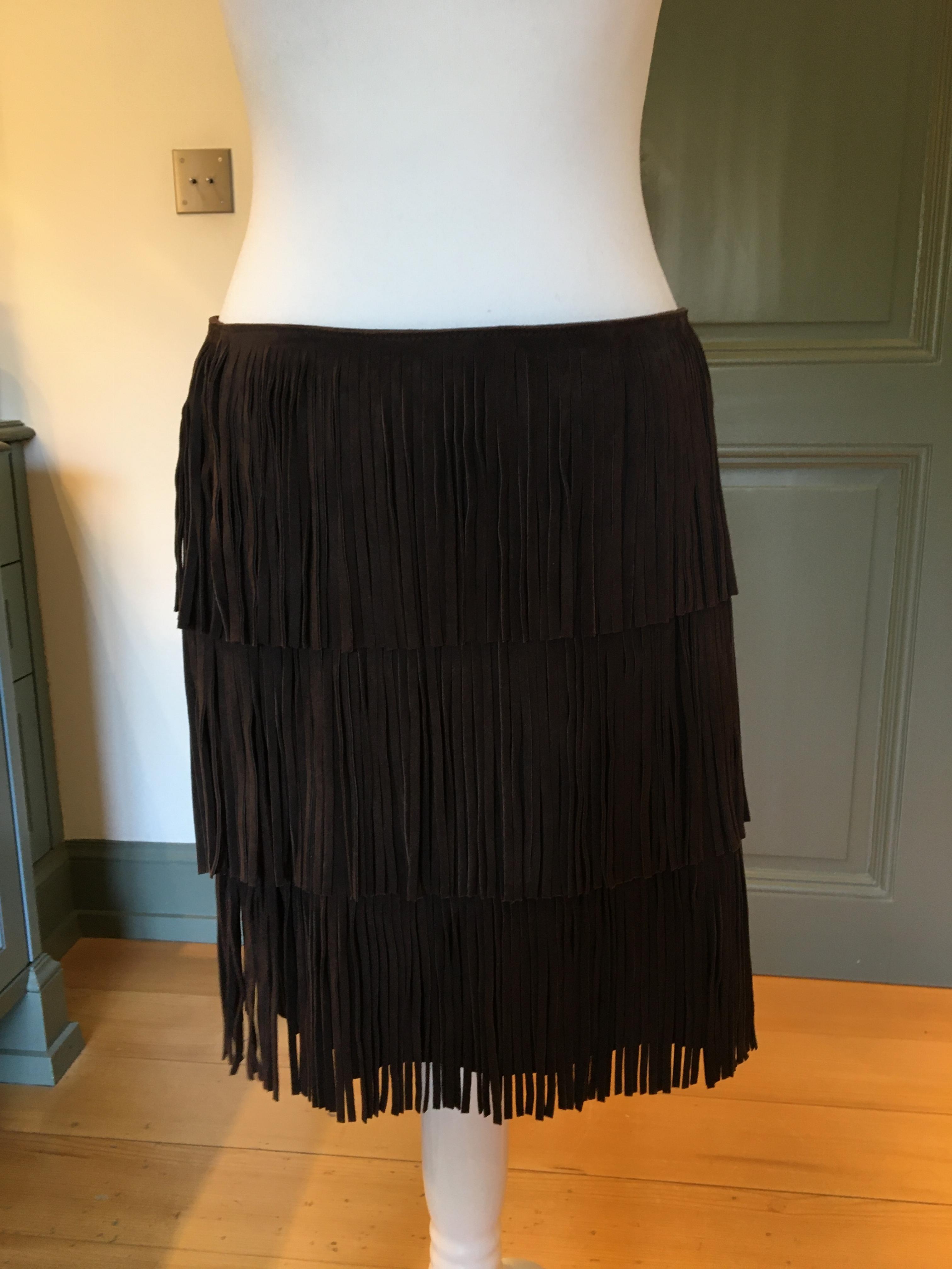 Michael Kors Brown Suede Fringed Skirt Size XS Tan/Brown