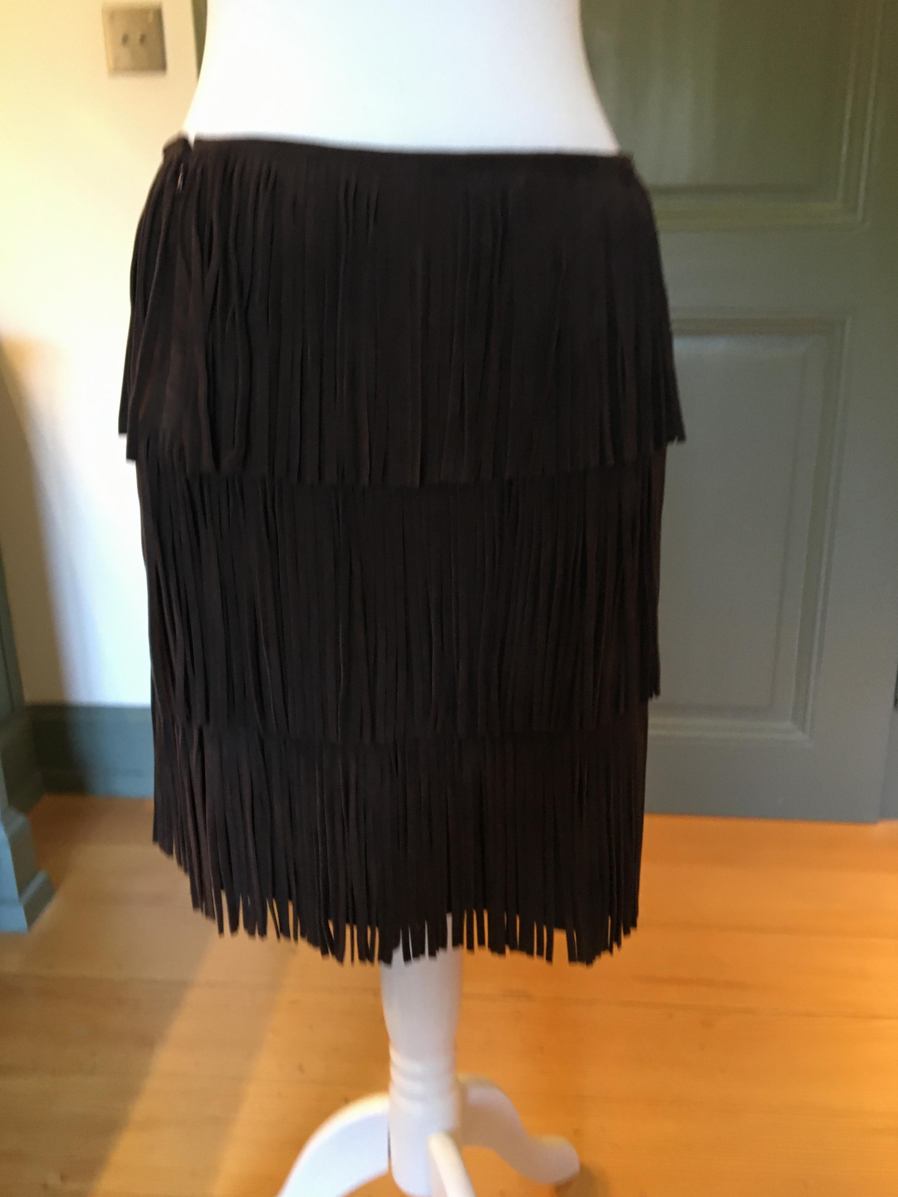 Michael Kors Brown Suede Fringed Skirt Size XS Tan/Brown