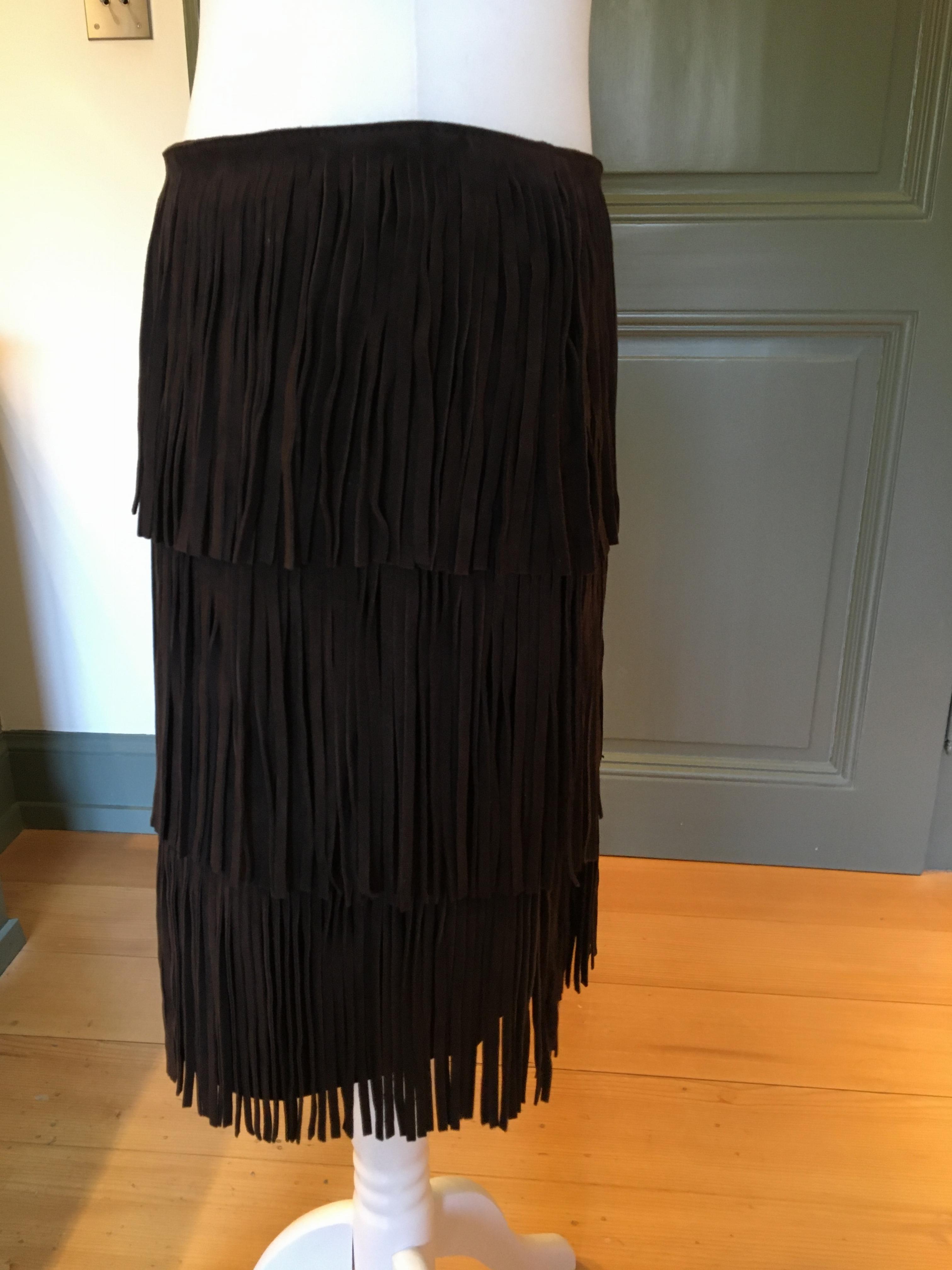 Michael Kors Brown Suede Fringed Skirt Size XS Tan/Brown