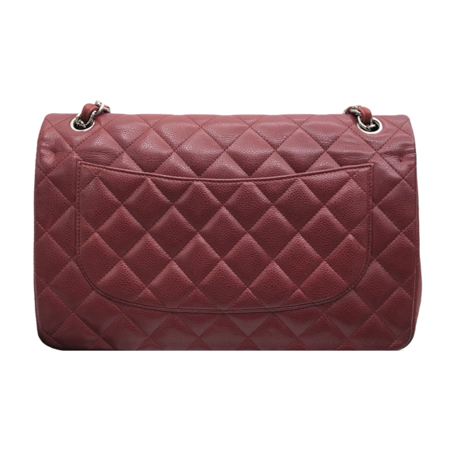 Preowned Chanel Burgundy Caviar Leather Jumbo Double Flap Bag Red