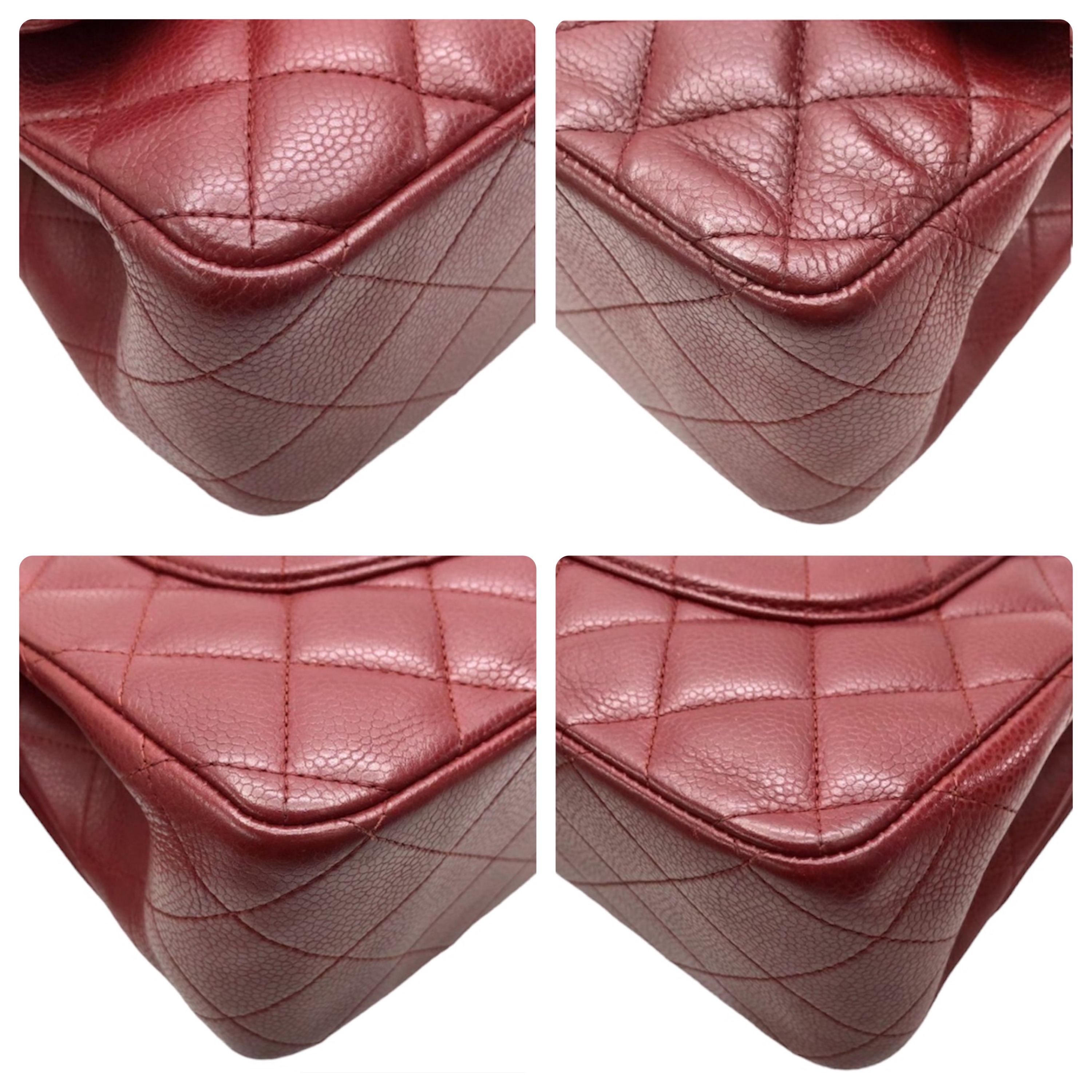 Preowned Chanel Burgundy Caviar Leather Jumbo Double Flap Bag Red