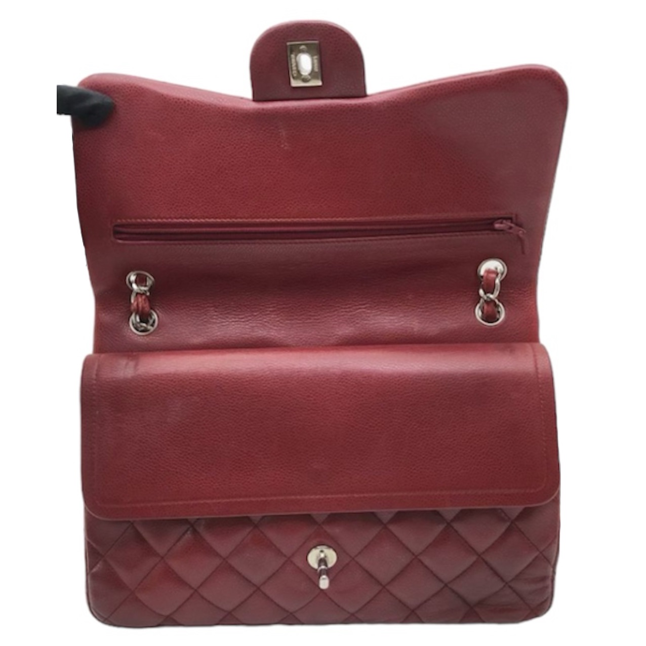 Preowned Chanel Burgundy Caviar Leather Jumbo Double Flap Bag Red