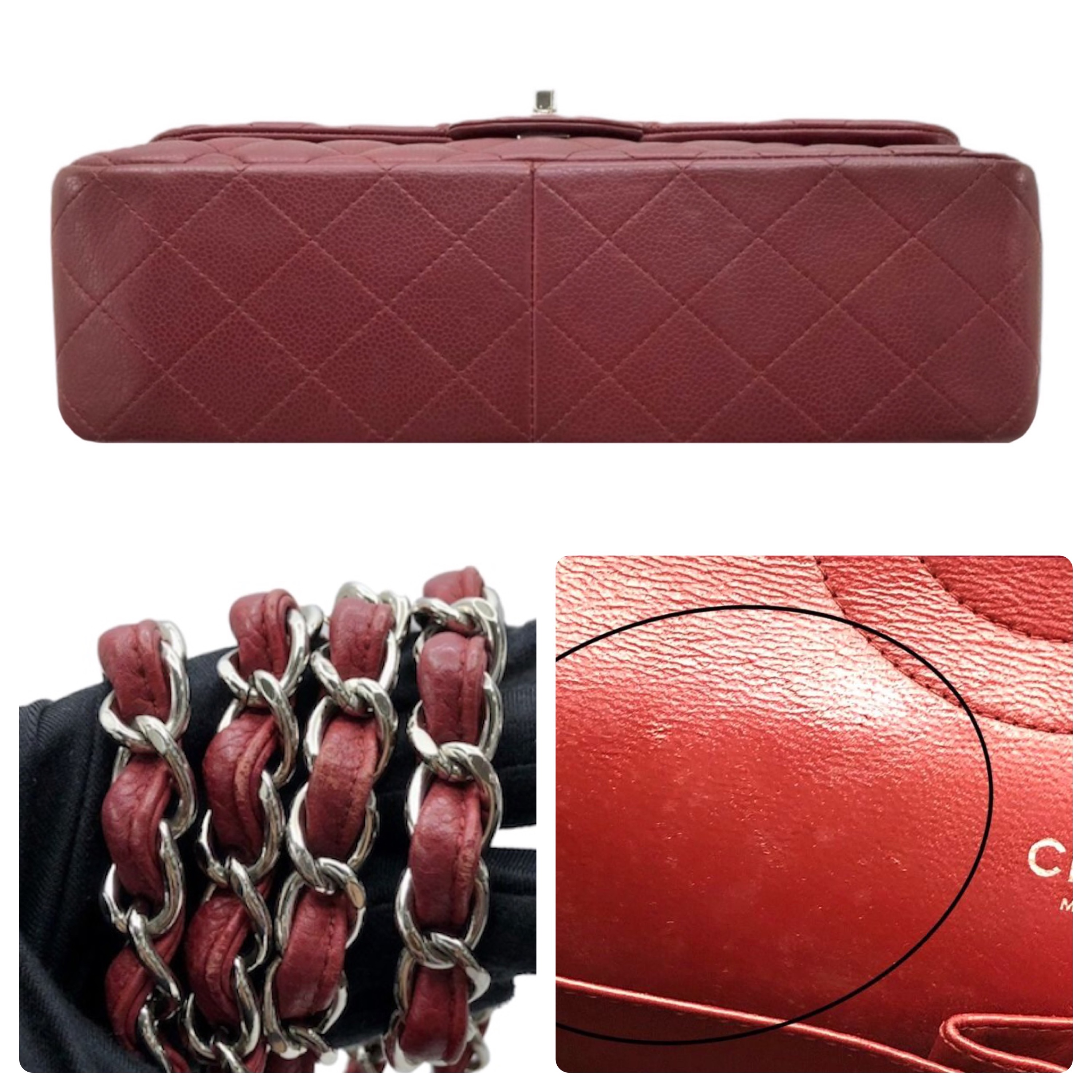 Preowned Chanel Burgundy Caviar Leather Jumbo Double Flap Bag Red