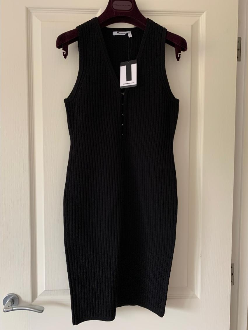 T by Alexander Wang Ribbed Black Mini Dress Size M viscose