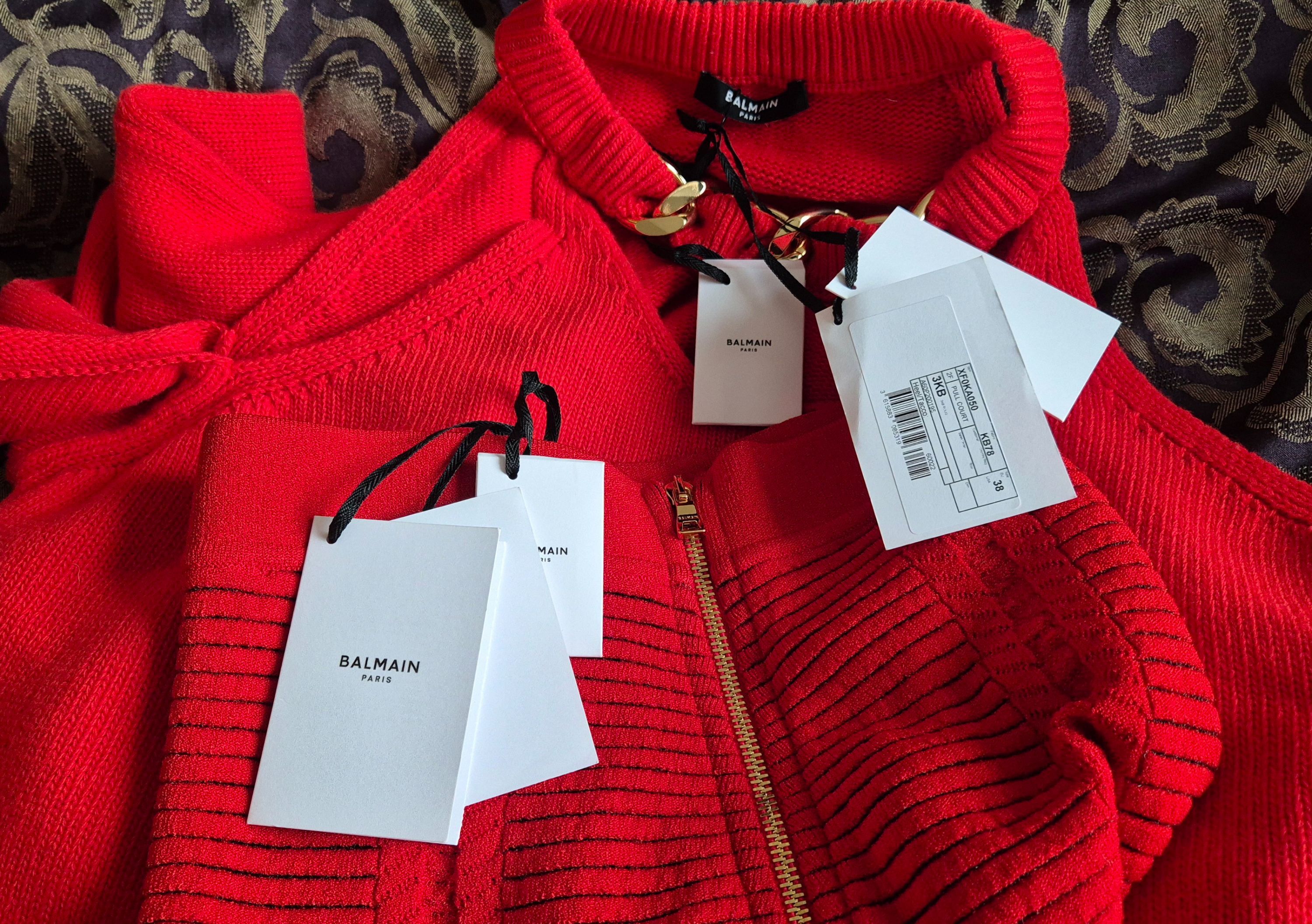 Balmain SS22 Red Cropped Jumper and Legging Set Size S wool