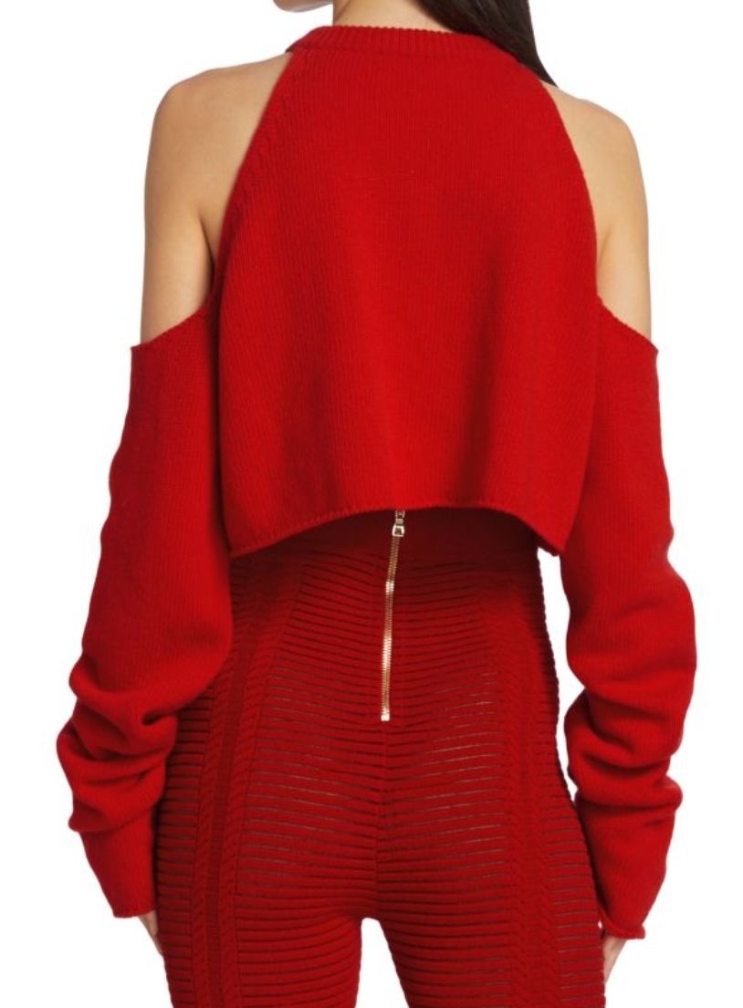 Balmain SS22 Red Cropped Jumper and Legging Set Size S wool