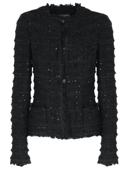 Preowned Chanel Black Tweed and Sequin Jacket Size S viscose/cotton/polyamide mix fabric