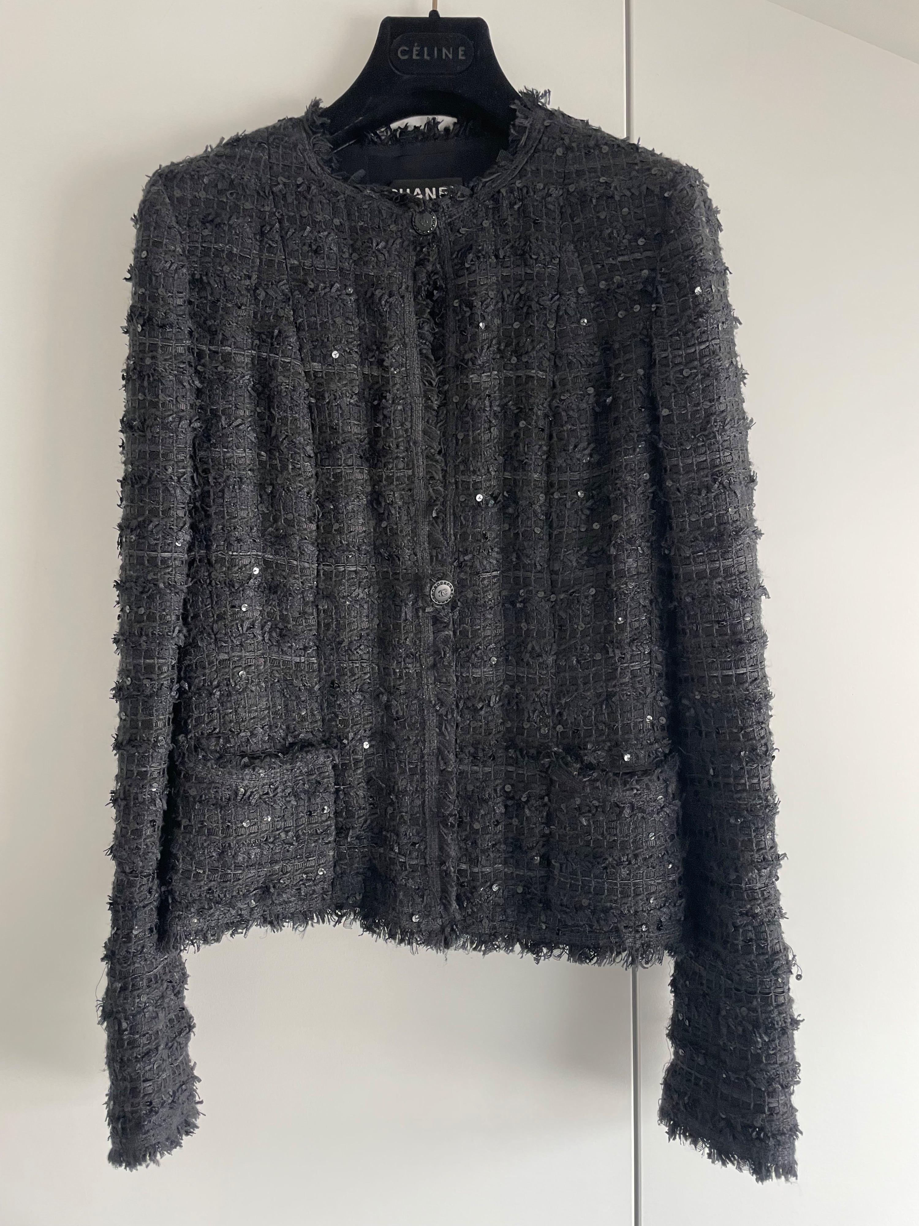 Preowned Chanel Black Tweed and Sequin Jacket Size S viscose/cotton/polyamide mix fabric