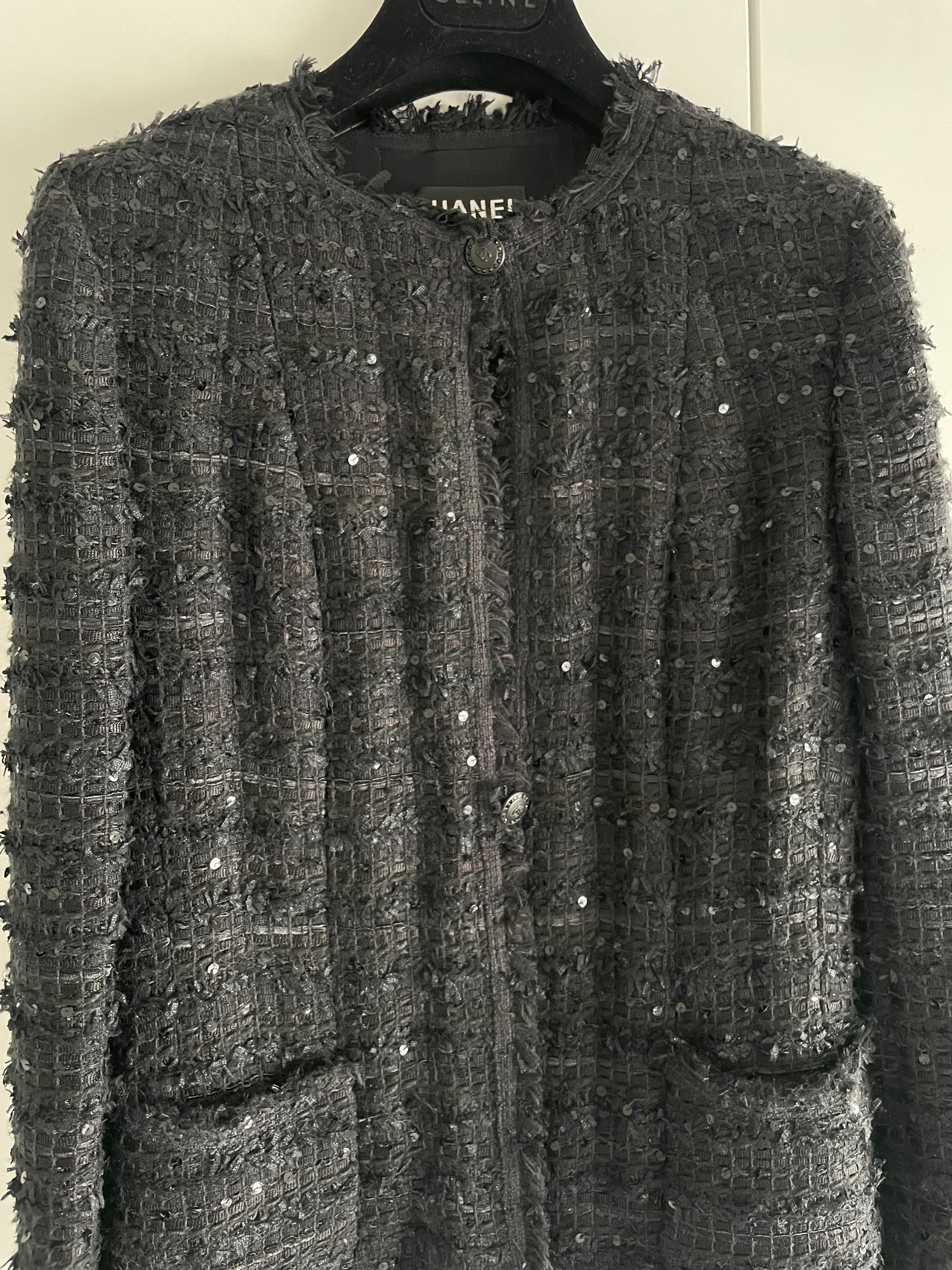 Preowned Chanel Black Tweed and Sequin Jacket Size S viscose/cotton/polyamide mix fabric