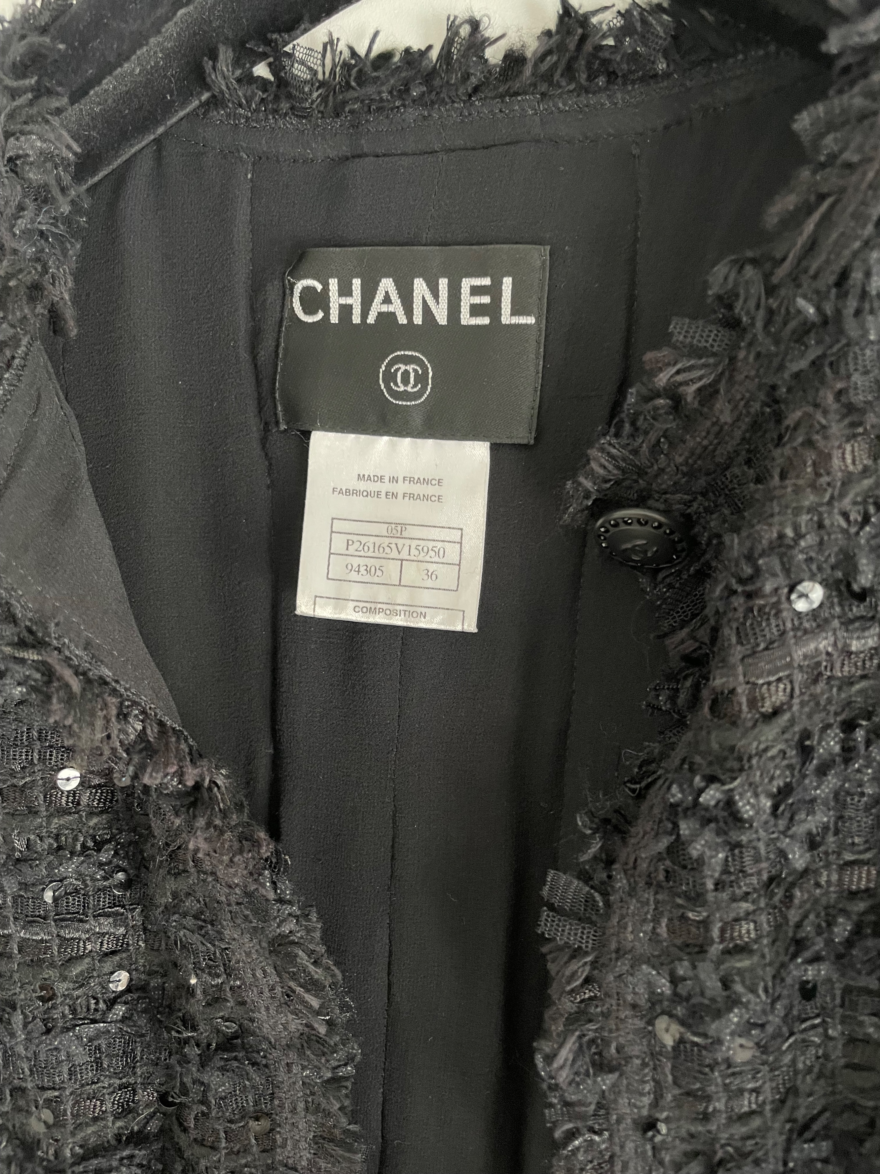 Preowned Chanel Black Tweed and Sequin Jacket Size S viscose/cotton/polyamide mix fabric