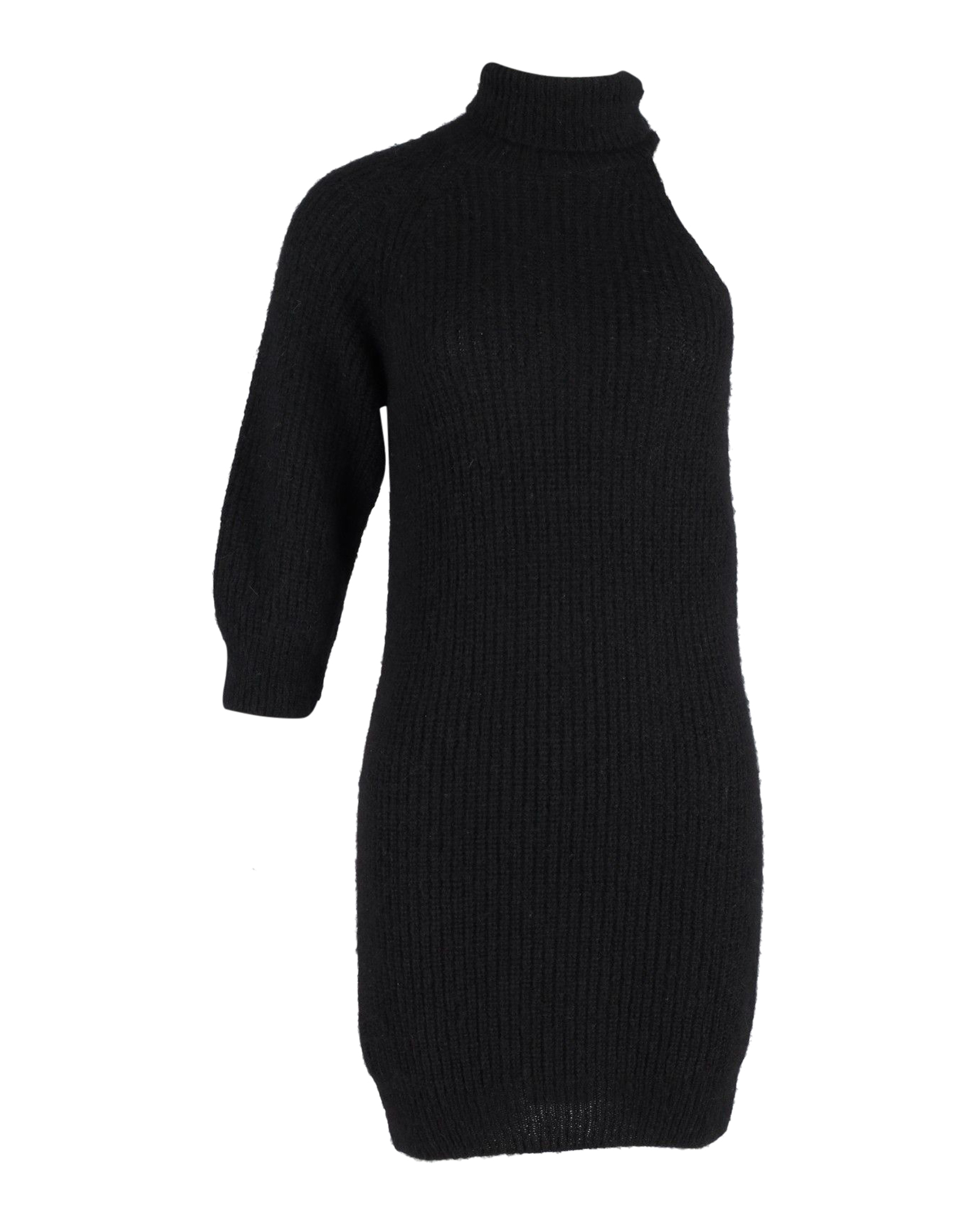 Preowned Alanui Black Alpaca Polar Nights Rib Knit Mini Dress Size M wool/hair/alpaca fibre