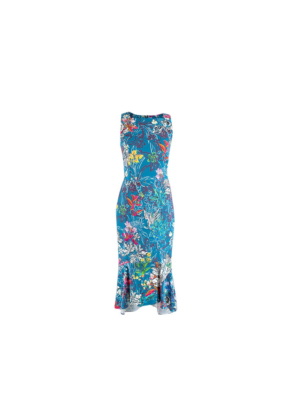 Preowned Peter Pilotto Blue illustrative floral crepe dress Size S viscose