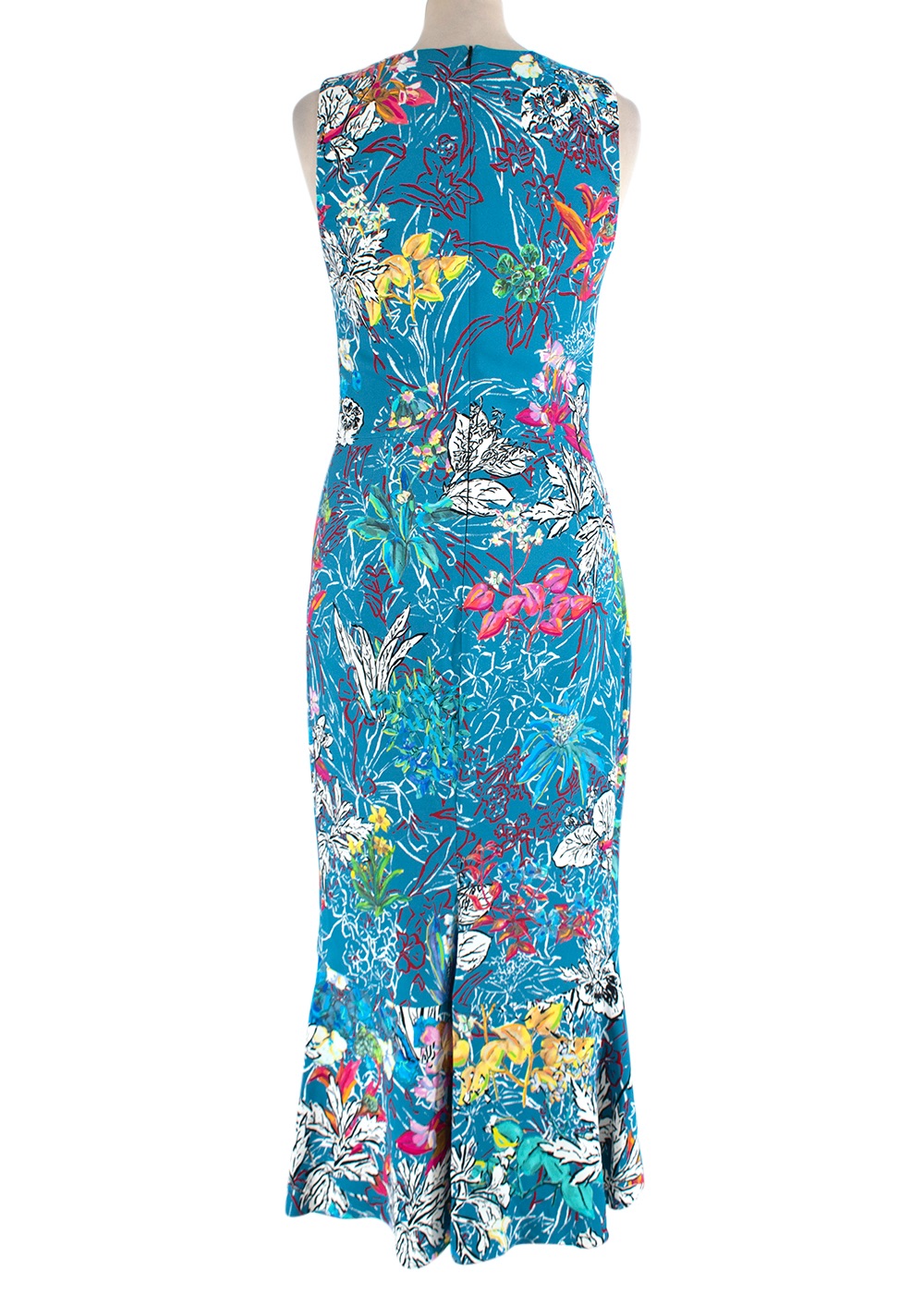 Preowned Peter Pilotto Blue illustrative floral crepe dress Size S viscose