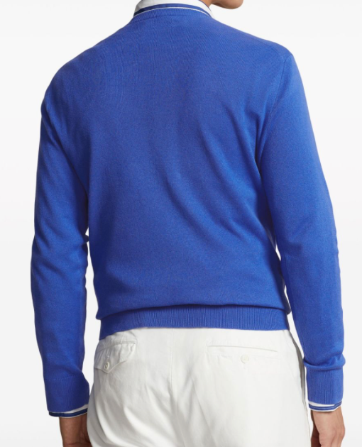 Men's Polo Ralph Lauren Blue Intarsia Knit Crewneck Jumper Size M cotton