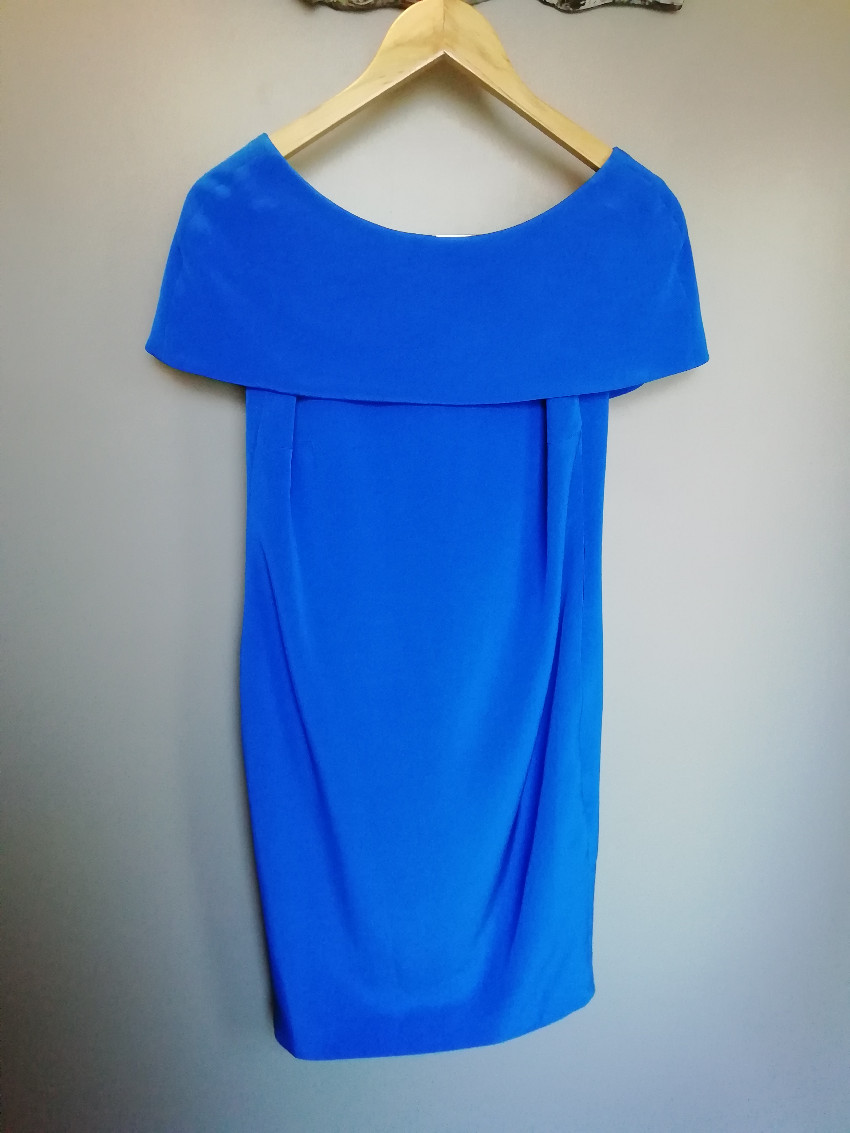 Suzannah Susannah Blue Cape Shift Dress Size M silk