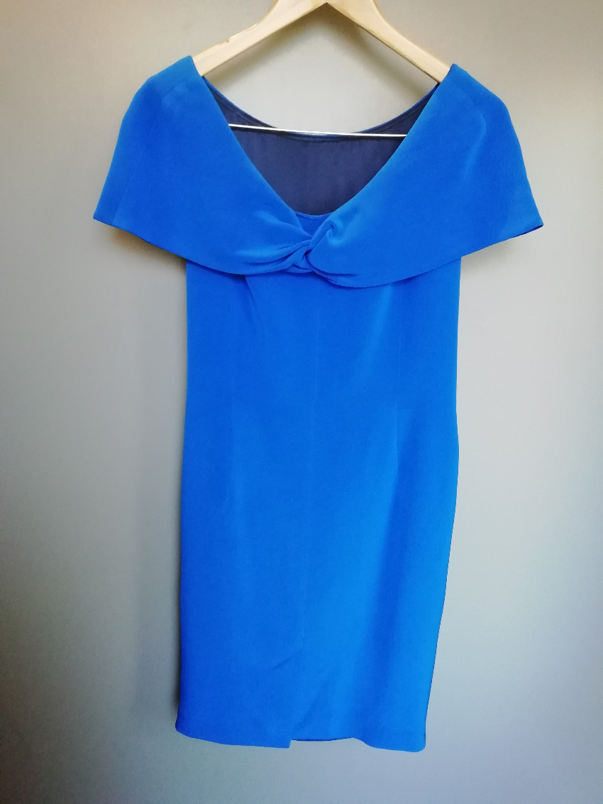 Suzannah Susannah Blue Cape Shift Dress Size M silk