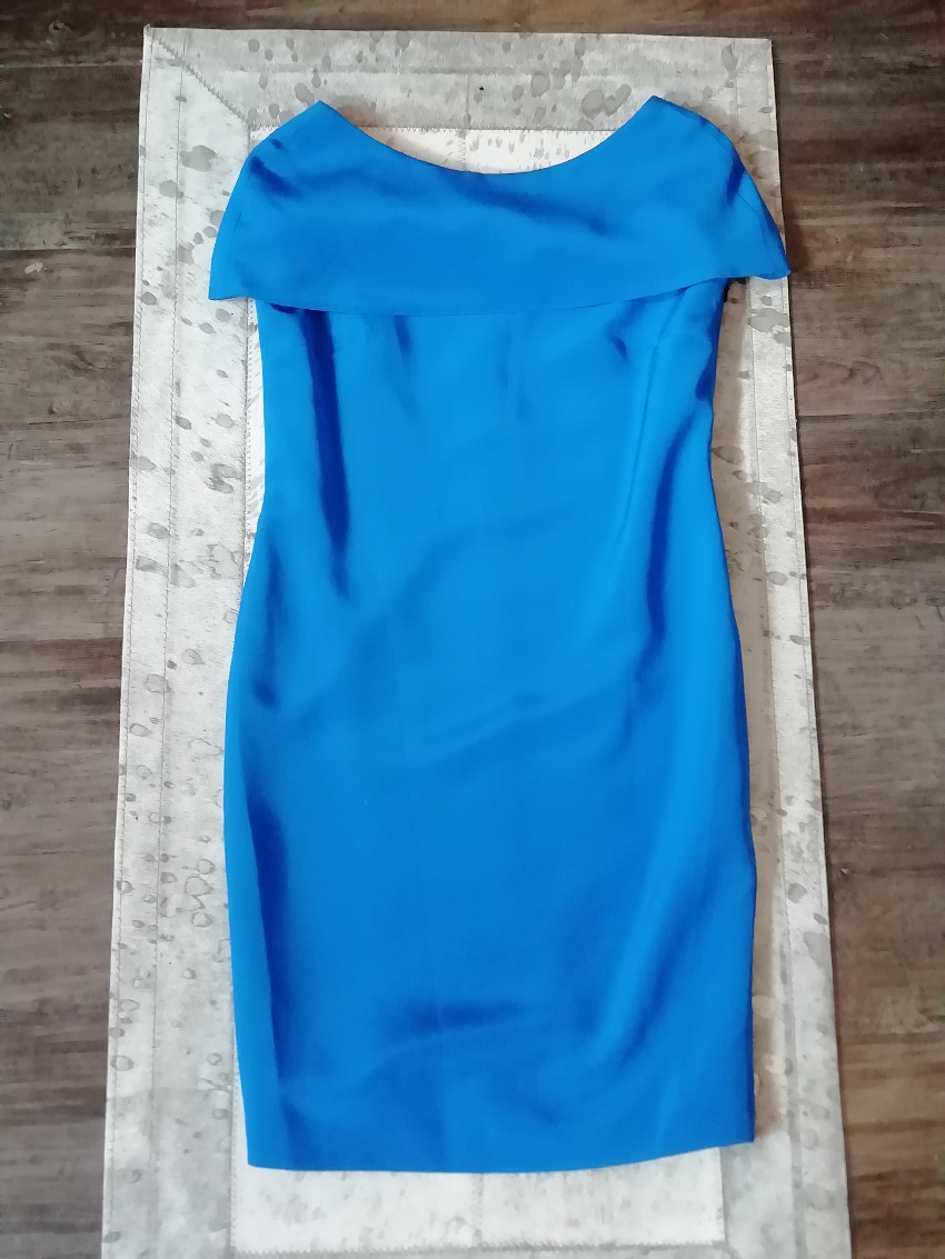 Suzannah Susannah Blue Cape Shift Dress Size M silk