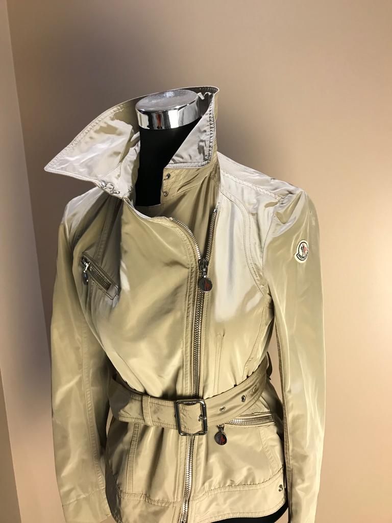 Preowned Moncler Lightweight Nadine Biker Jacket Size S Beige polyester