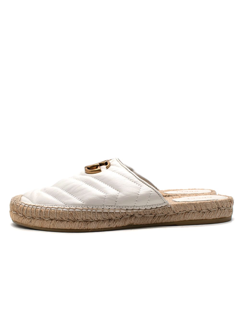 Preowned Gucci White Leather Chevron Espadrille Mules Size 38.5