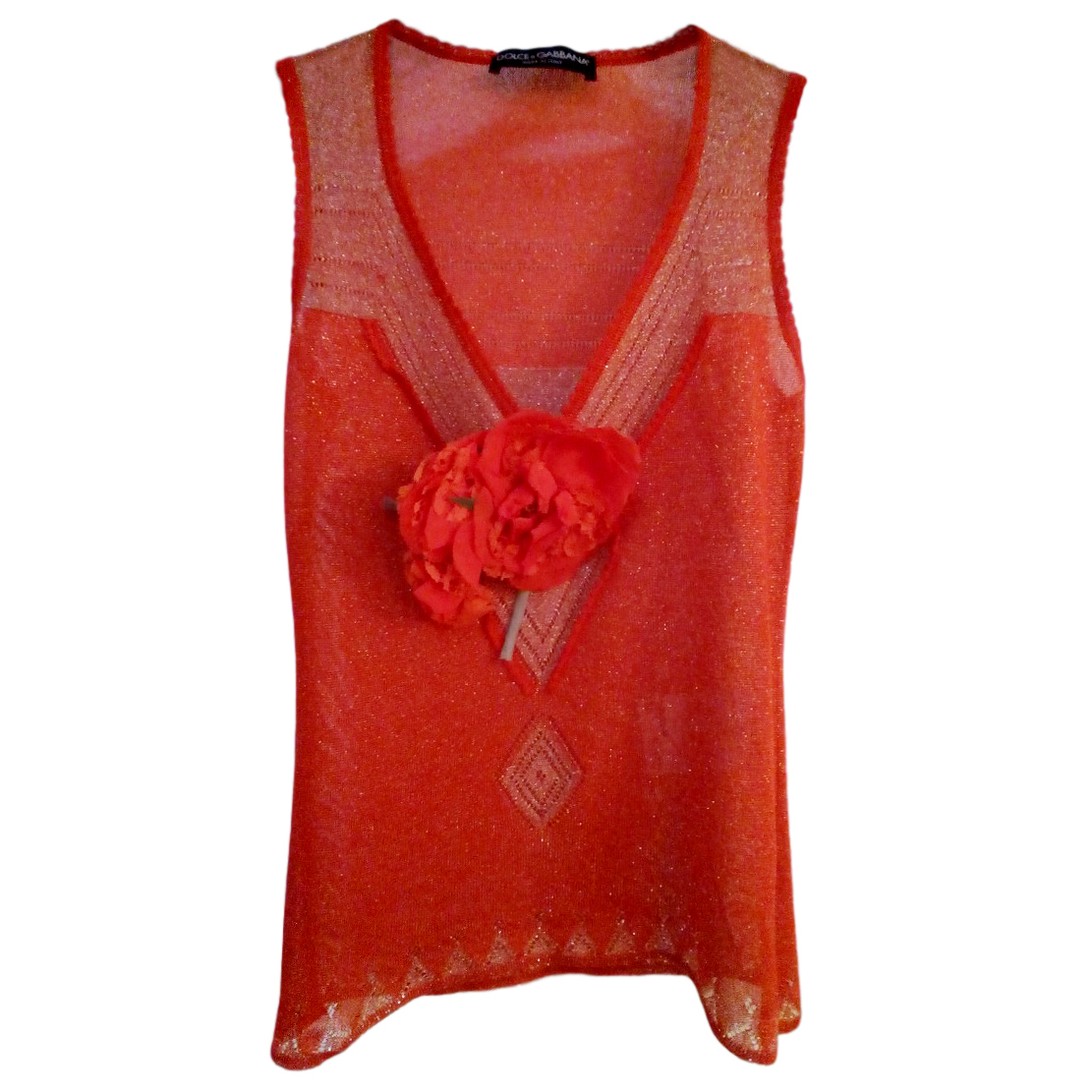 Preowned Dolce  Gabbana sheer knit shirt Size S Orange polyester