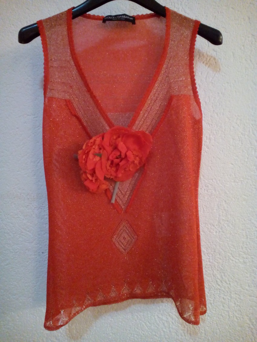 Preowned Dolce  Gabbana sheer knit shirt Size S Orange polyester