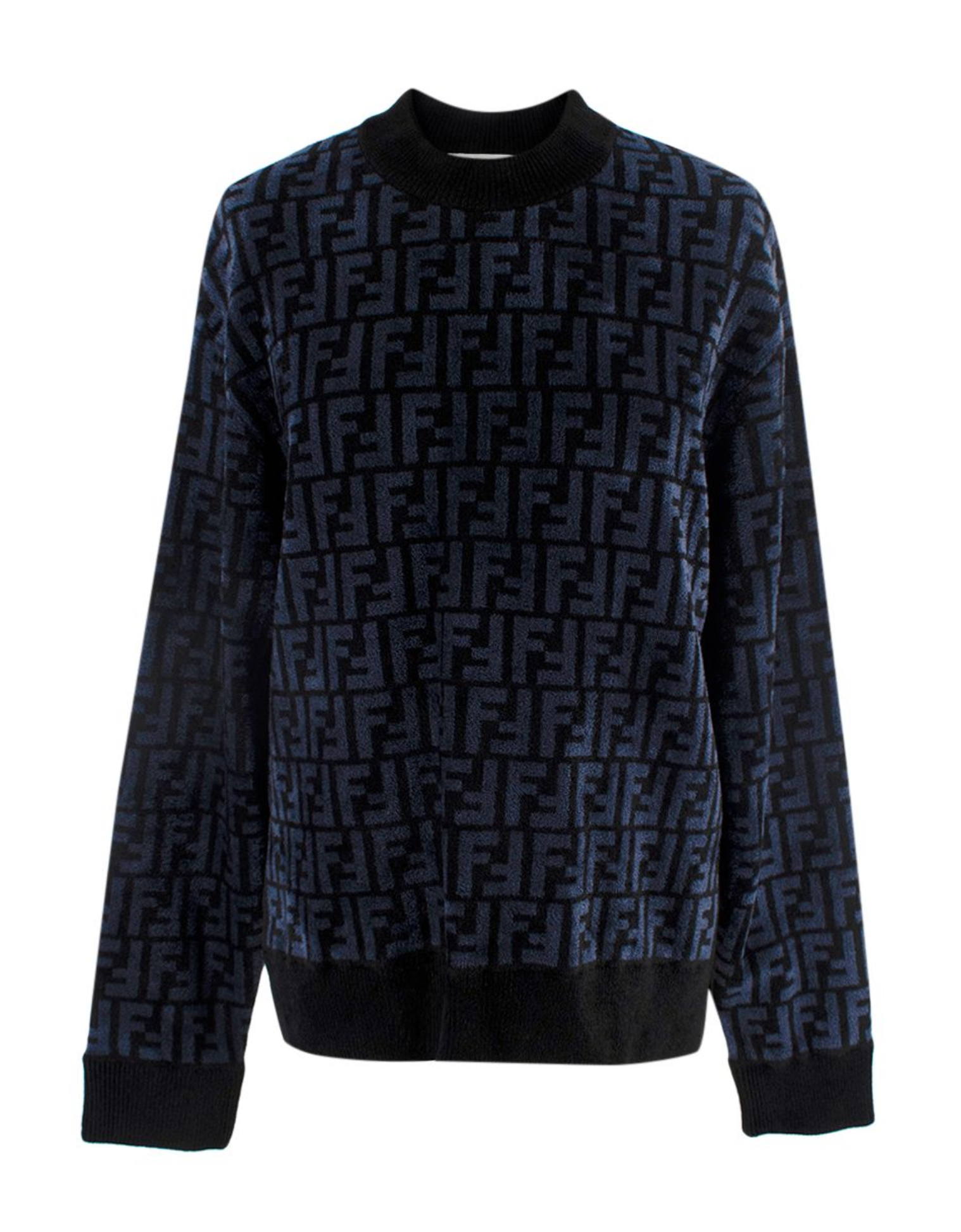 Fendi Blue Embossed Crewneck Jumper Size XXS Blue and Black viscose