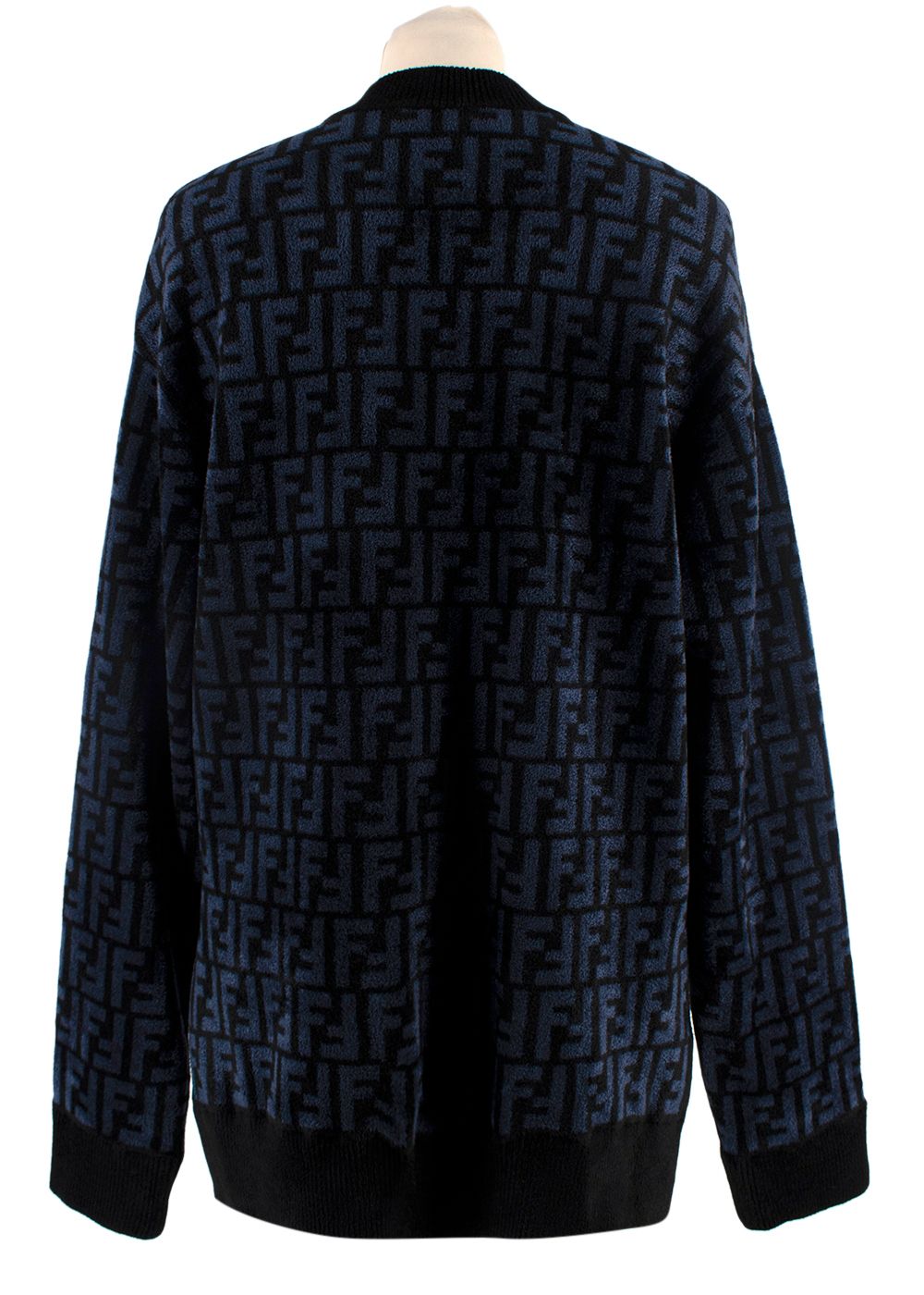 Fendi Blue Embossed Crewneck Jumper Size XXS Blue and Black viscose