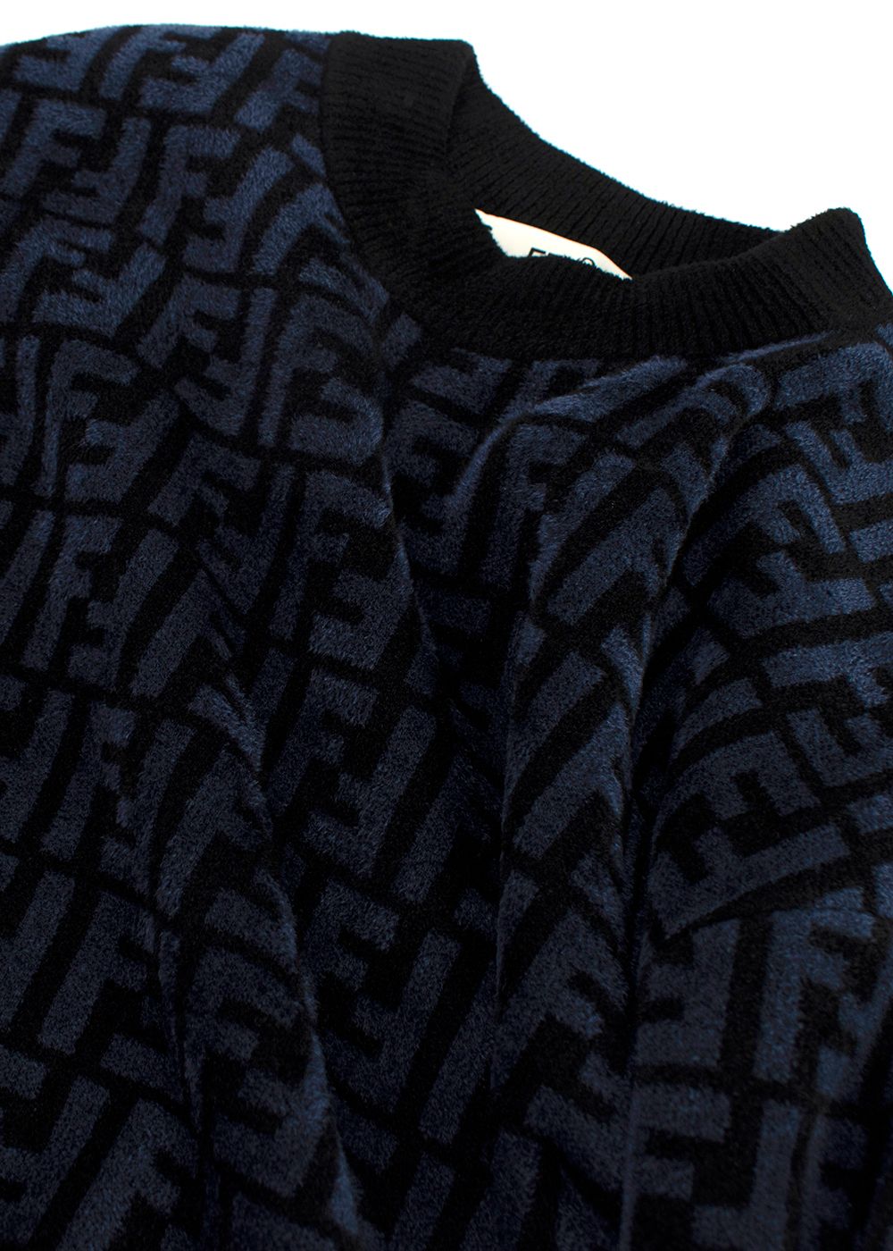 Fendi Blue Embossed Crewneck Jumper Size XXS Blue and Black viscose