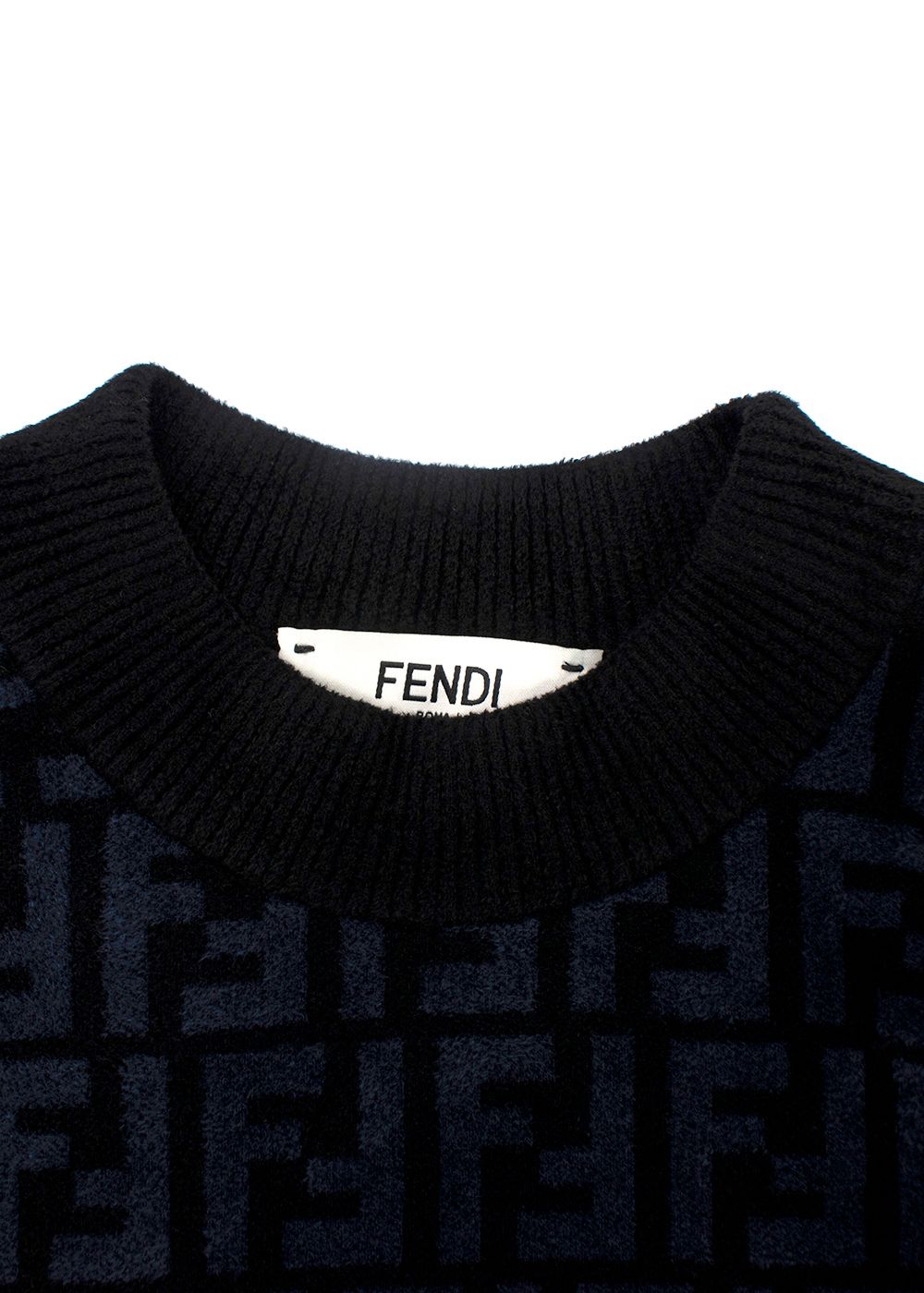 Fendi Blue Embossed Crewneck Jumper Size XXS Blue and Black viscose