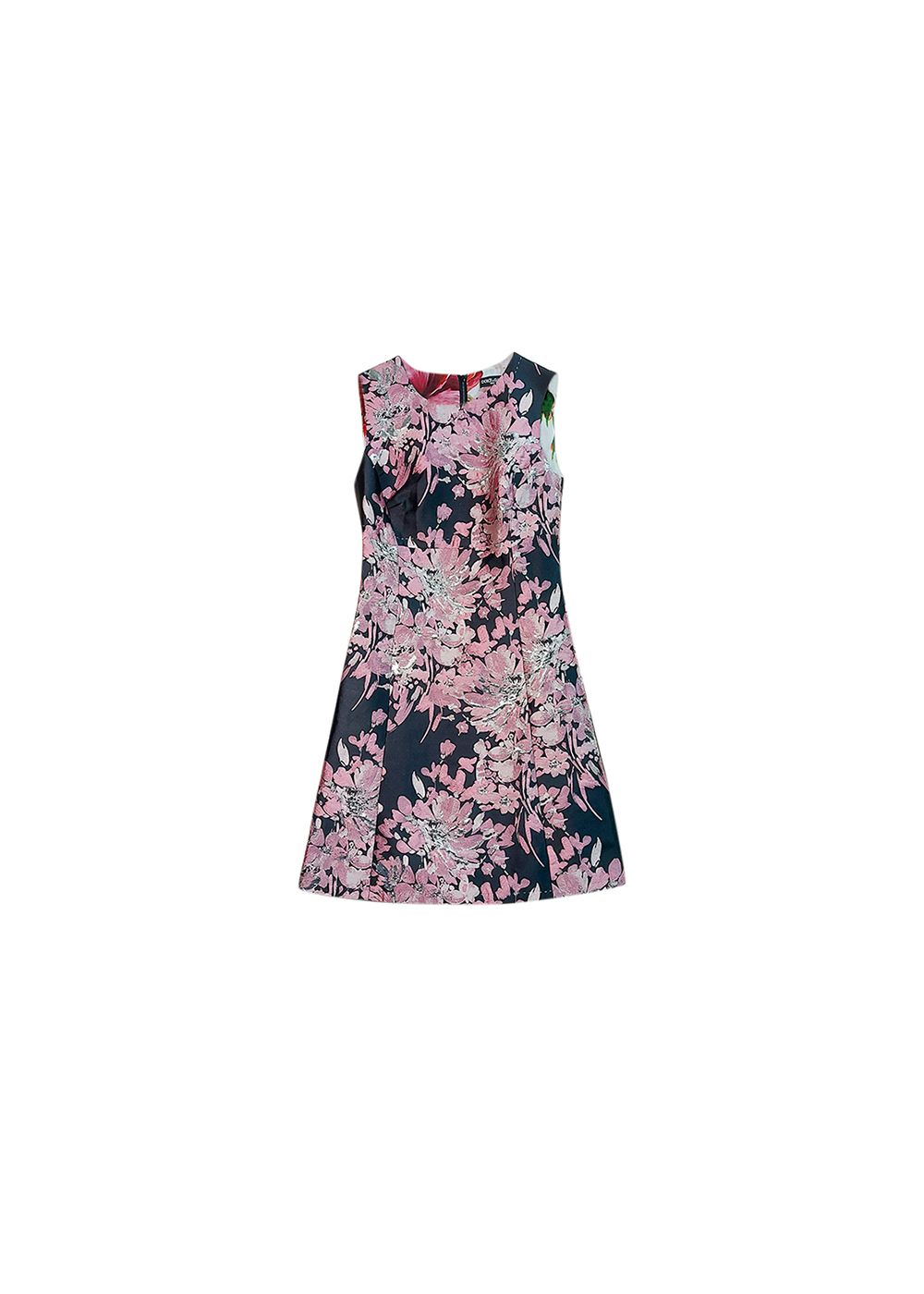 Preowned Dolce  Gabbana pink  black floral Duchesse satin dress Size 36 polyester