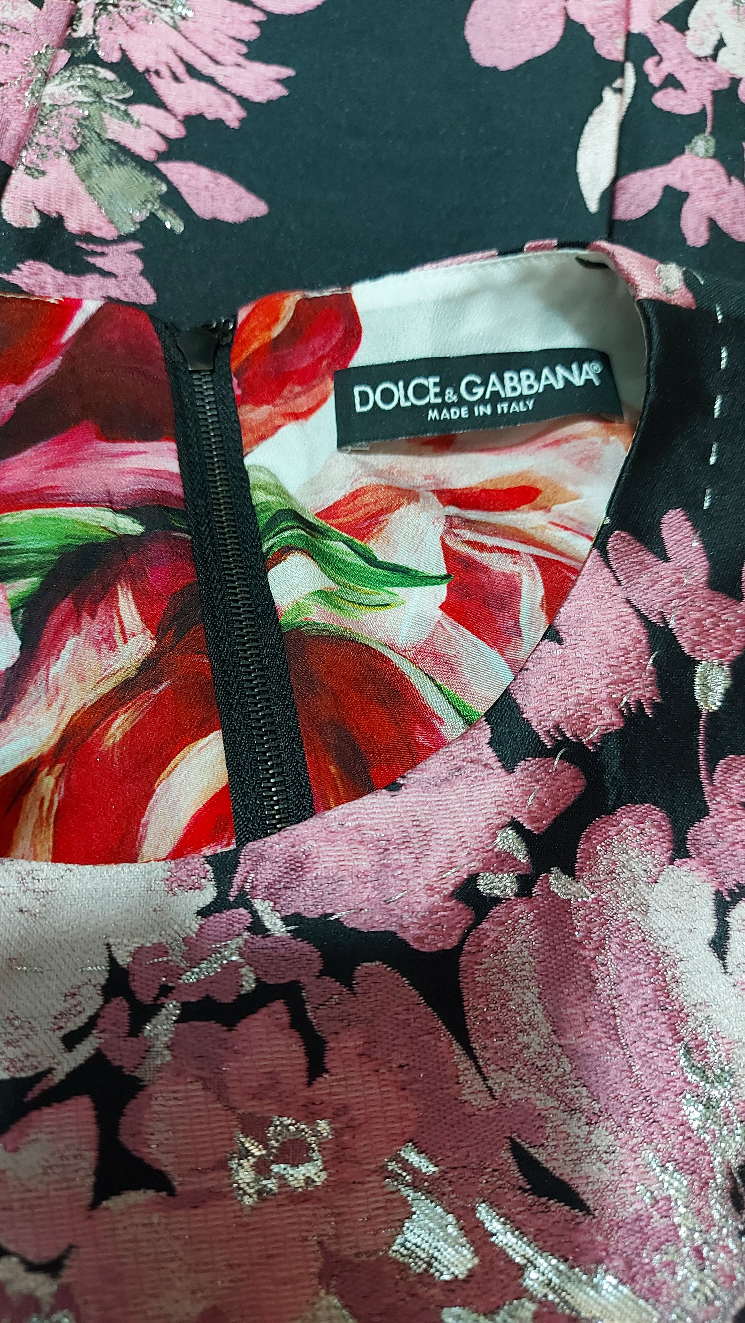 Preowned Dolce  Gabbana pink  black floral Duchesse satin dress Size 36 polyester