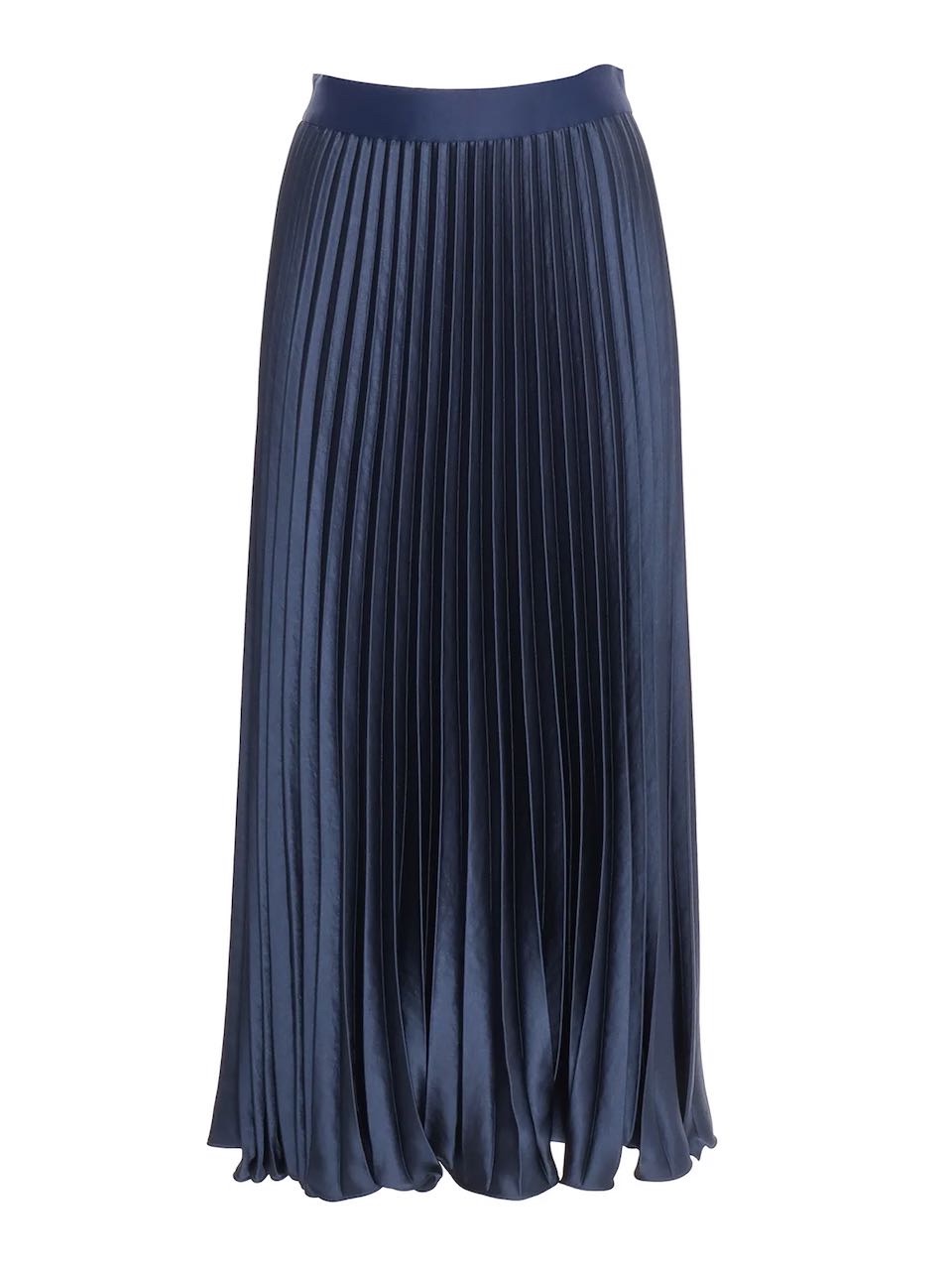 Preowned MaxMara Navy Pleated Satin Midi Skirt Size L Metallic Blue polyester