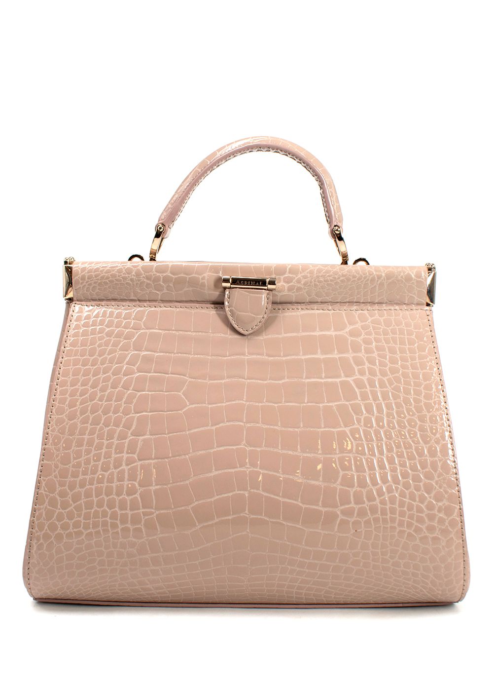 Aspinal Pale Pink Croc Embossed Patent Leather Florence Frame Bag