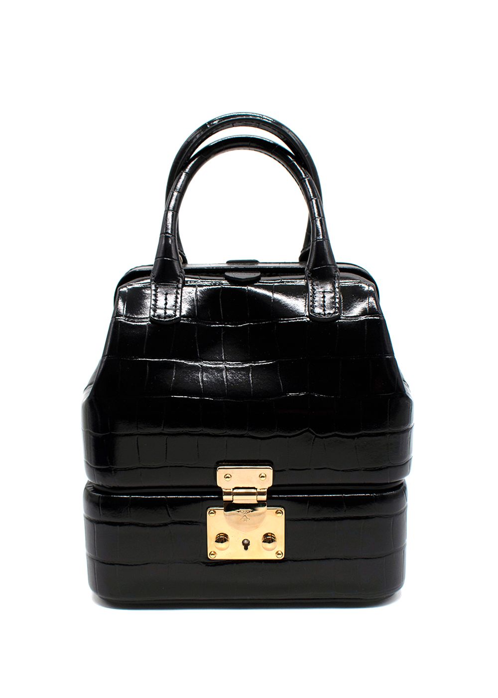 Tanner Krolle Black Croc Embossed Leather Nightingale Bag recycled calf leather/croc embossing