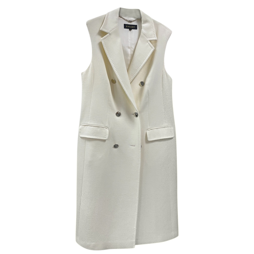 Preowned Escada Ivory Tailored Wool Sleeveless Jacket Size L White