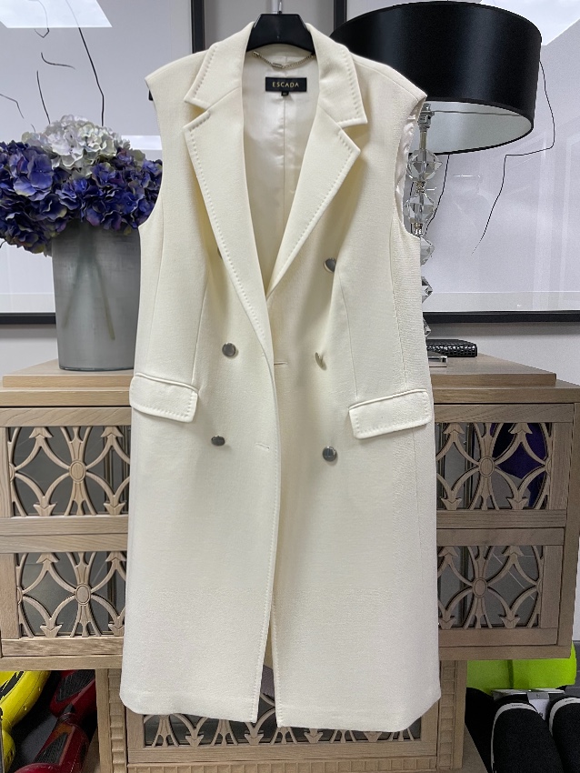 Preowned Escada Ivory Tailored Wool Sleeveless Jacket Size L White