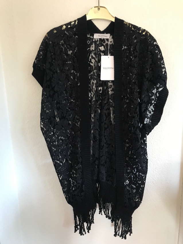 Preowned Valentino Black Lace Open Poncho/Cover-Up Size L