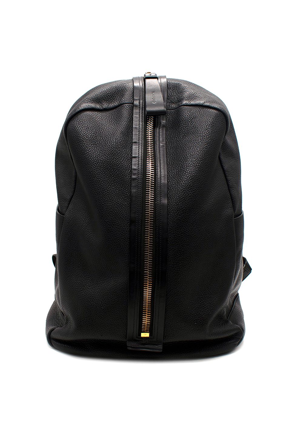 Men's Preowned Tom Ford Black Leather Grained Zip Backpack grained leather