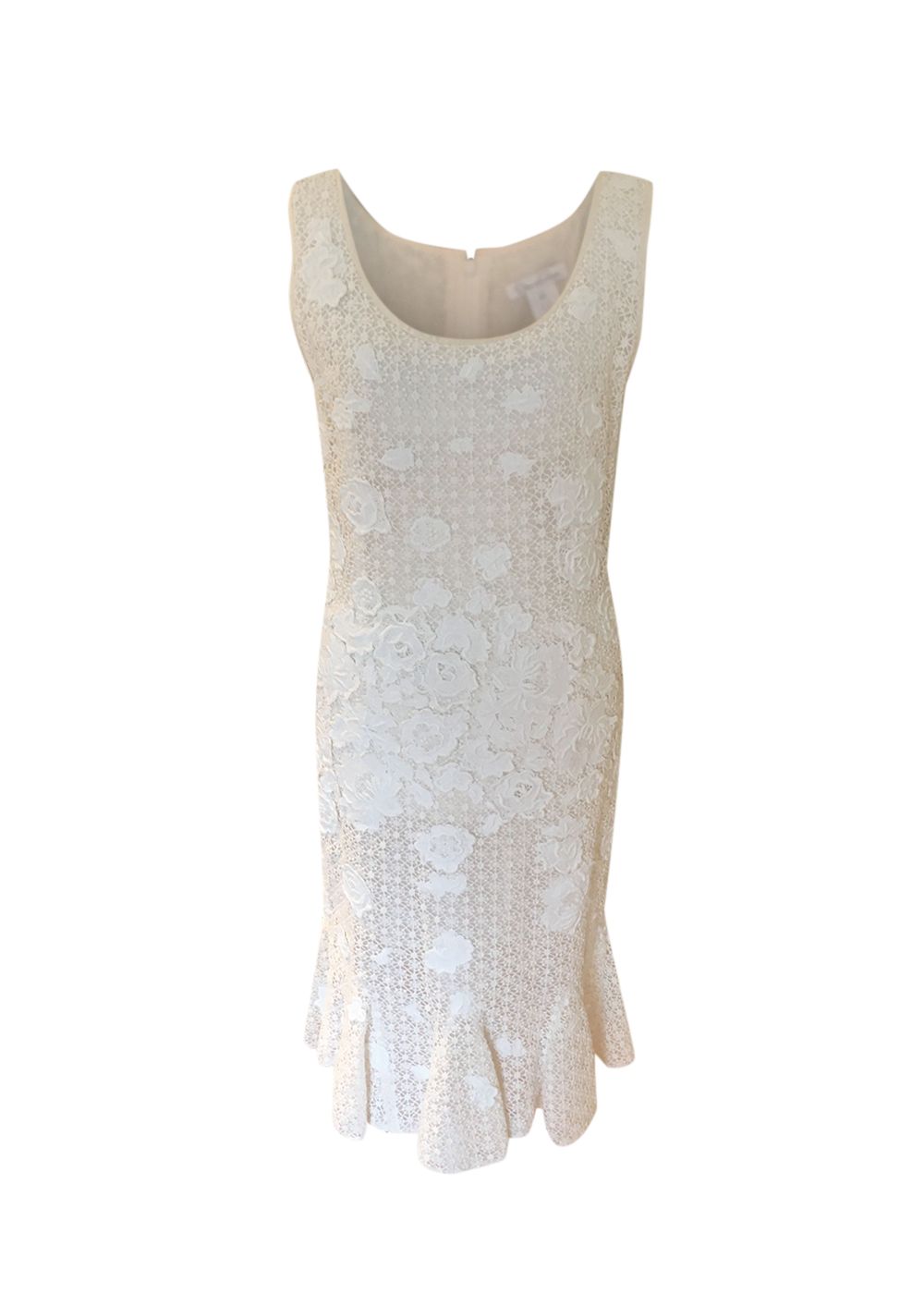 Preowned Oscar De La Renta Off White Lace Midi Dress Size M cotton