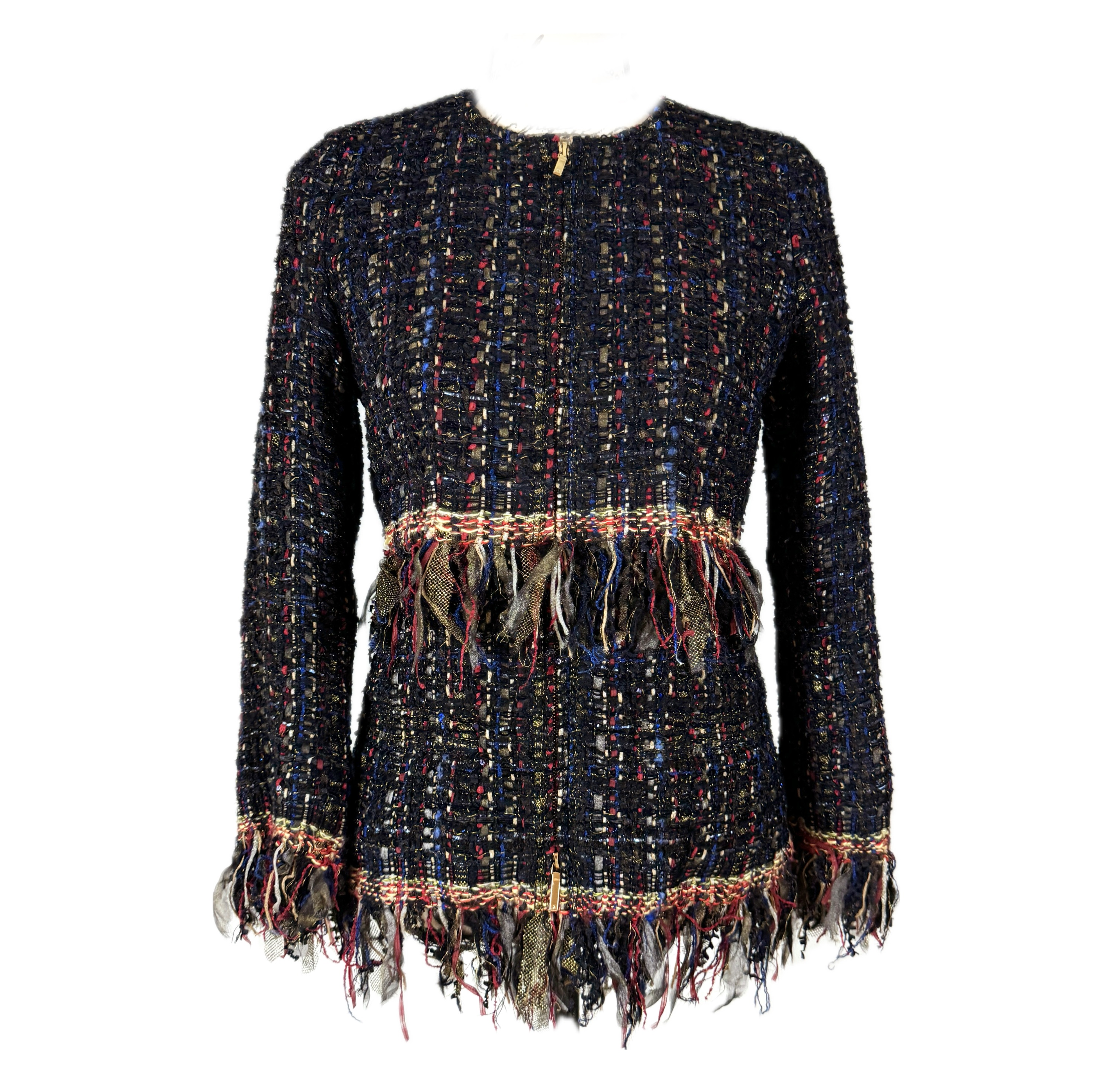 Chanel Multicoloured Tweed Fringe Jacket Size S multicolor