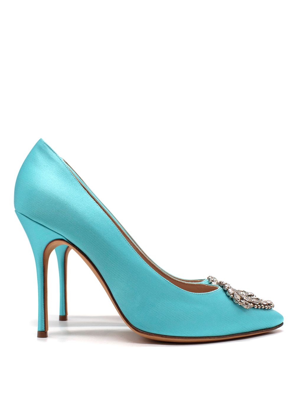 Manolo Blahnik Okkava 105 Turquoise Satin Heels Size 39 turquoise blue